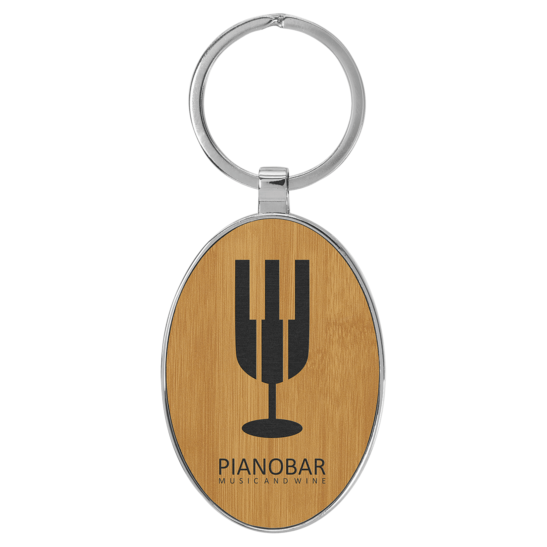 3" x 1.75" Leatherette/Metal Bamboo Oval Keychain