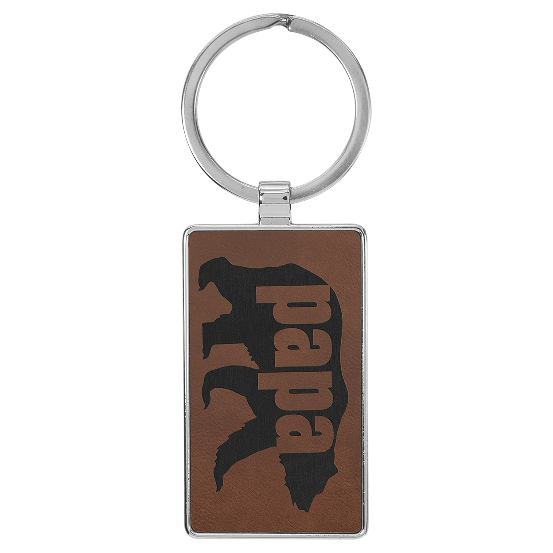 Leatherette/Metal Dark Brown Rectangle Keychain