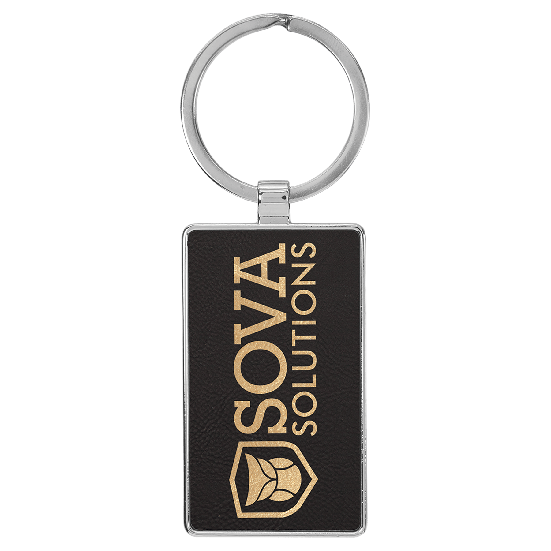 Leatherette/Metal Black/Gold Rectangle Keychain