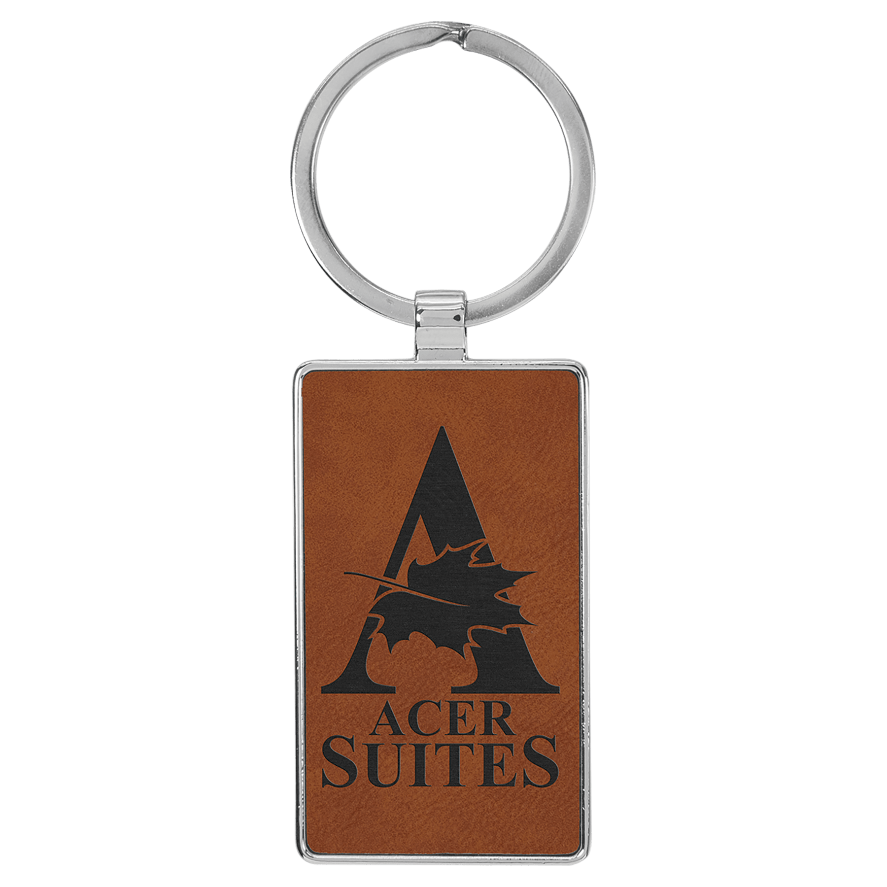2.75" x 1.25" Leatherette/Metal Rawhide Rectangle Keychain