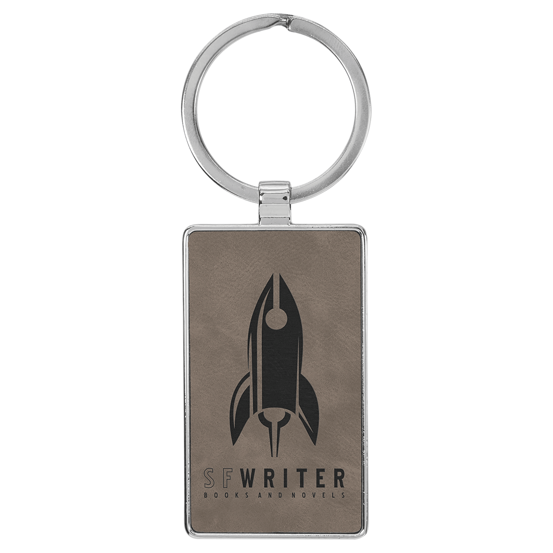 2.75" x 1.25" Leatherette/Metal Gray Rectangle Keychain