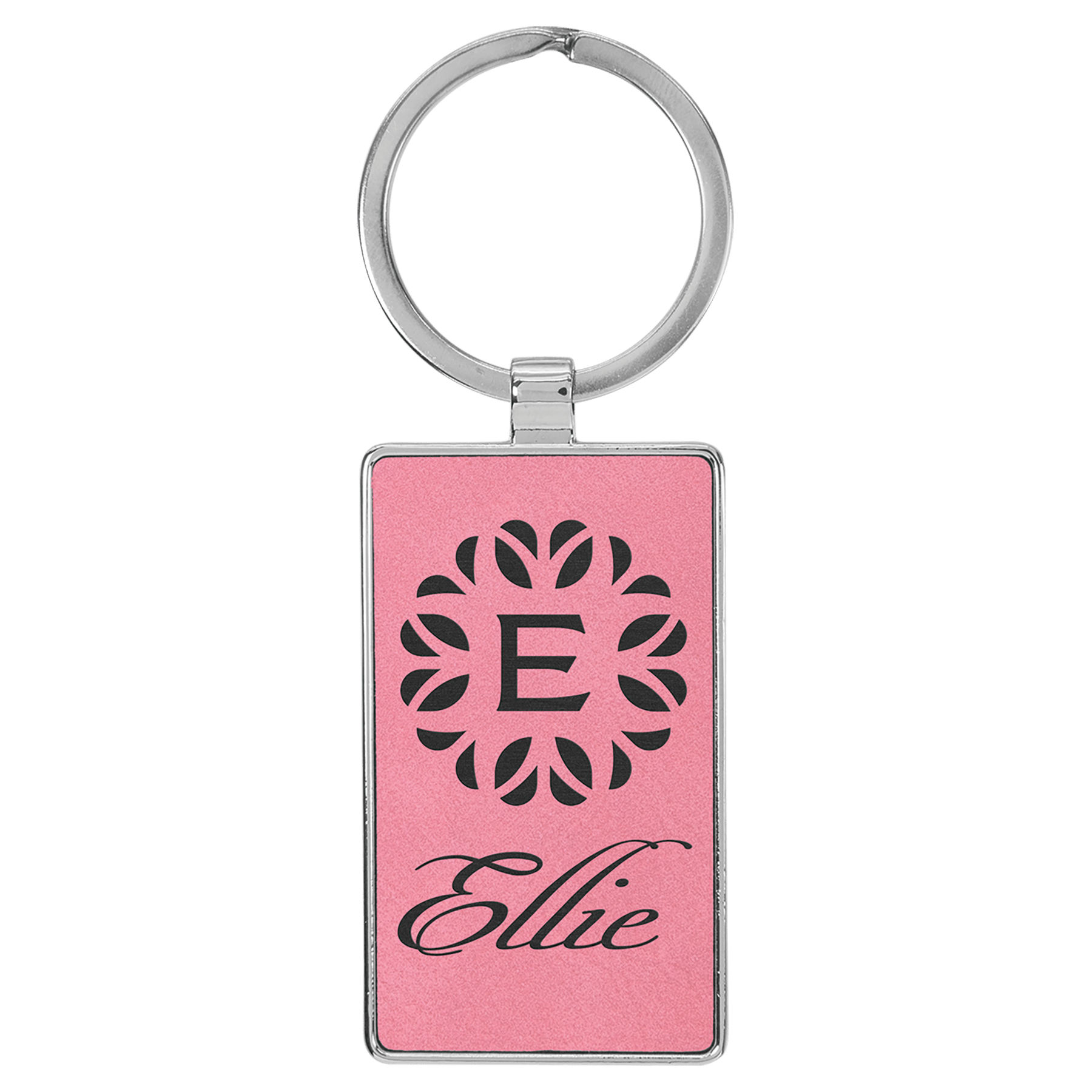 2.75" x 1.25" Leatherette/Metal Pink Rectangle Keychain