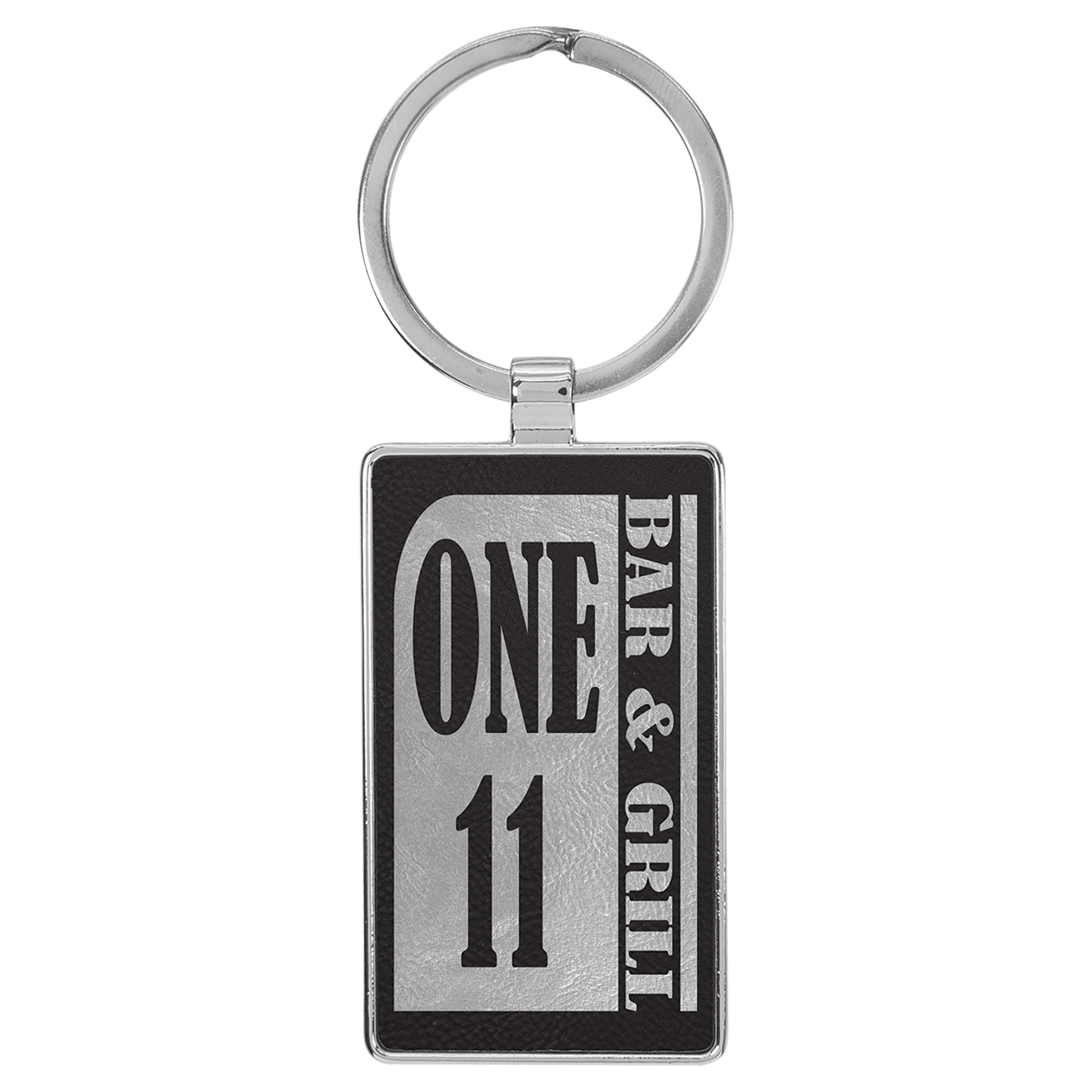 Leatherette/Metal Black/Silver Rectangle Keychain