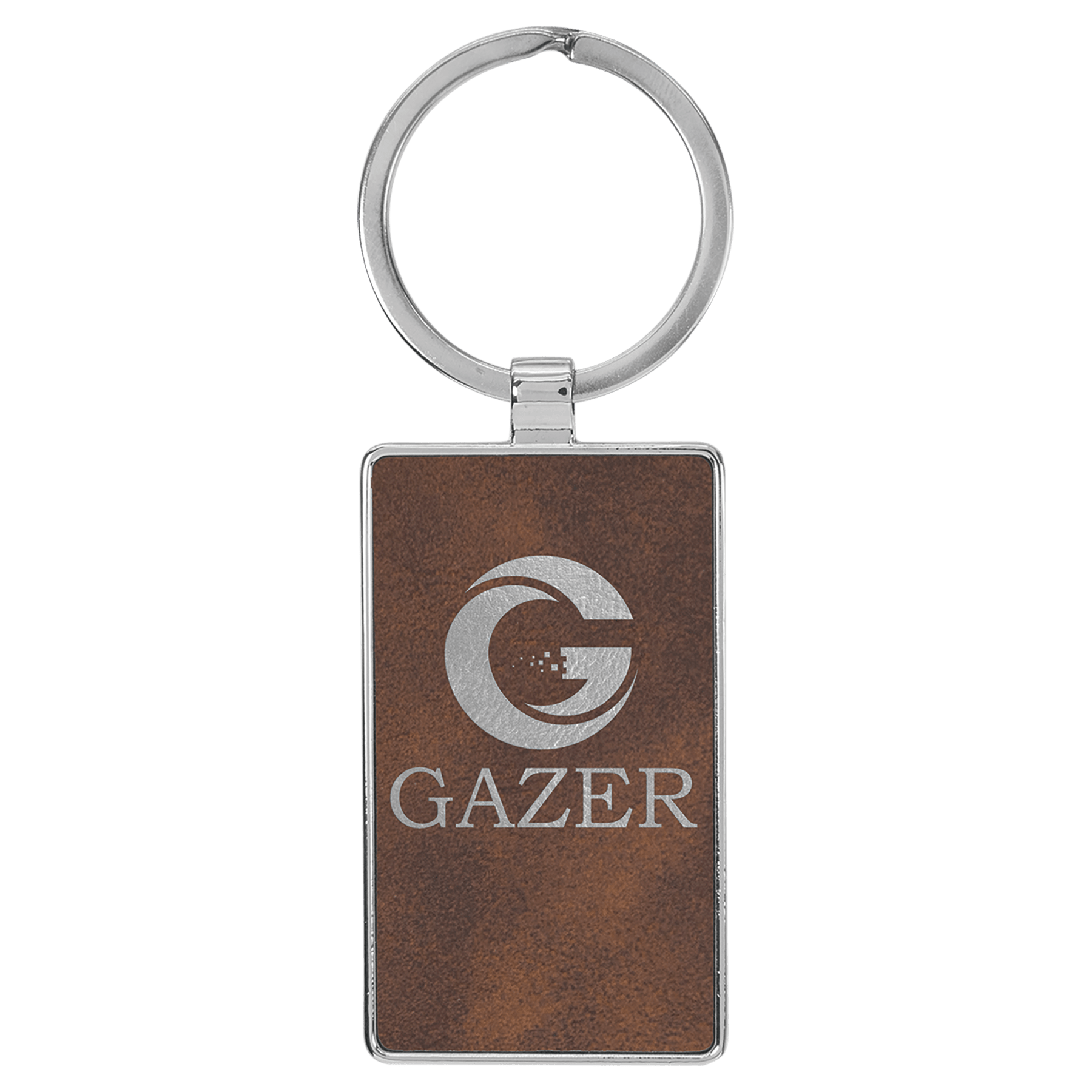 Leatherette/Metal Rustic/Silver Rectangle Keychain