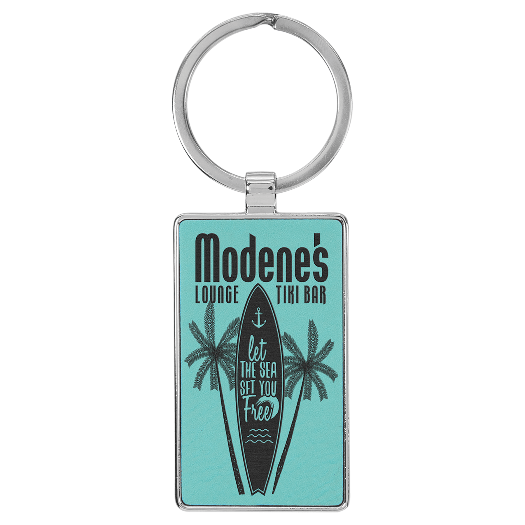 2.75" x 1.25" Leatherette/Metal Teal Rectangle Keychain