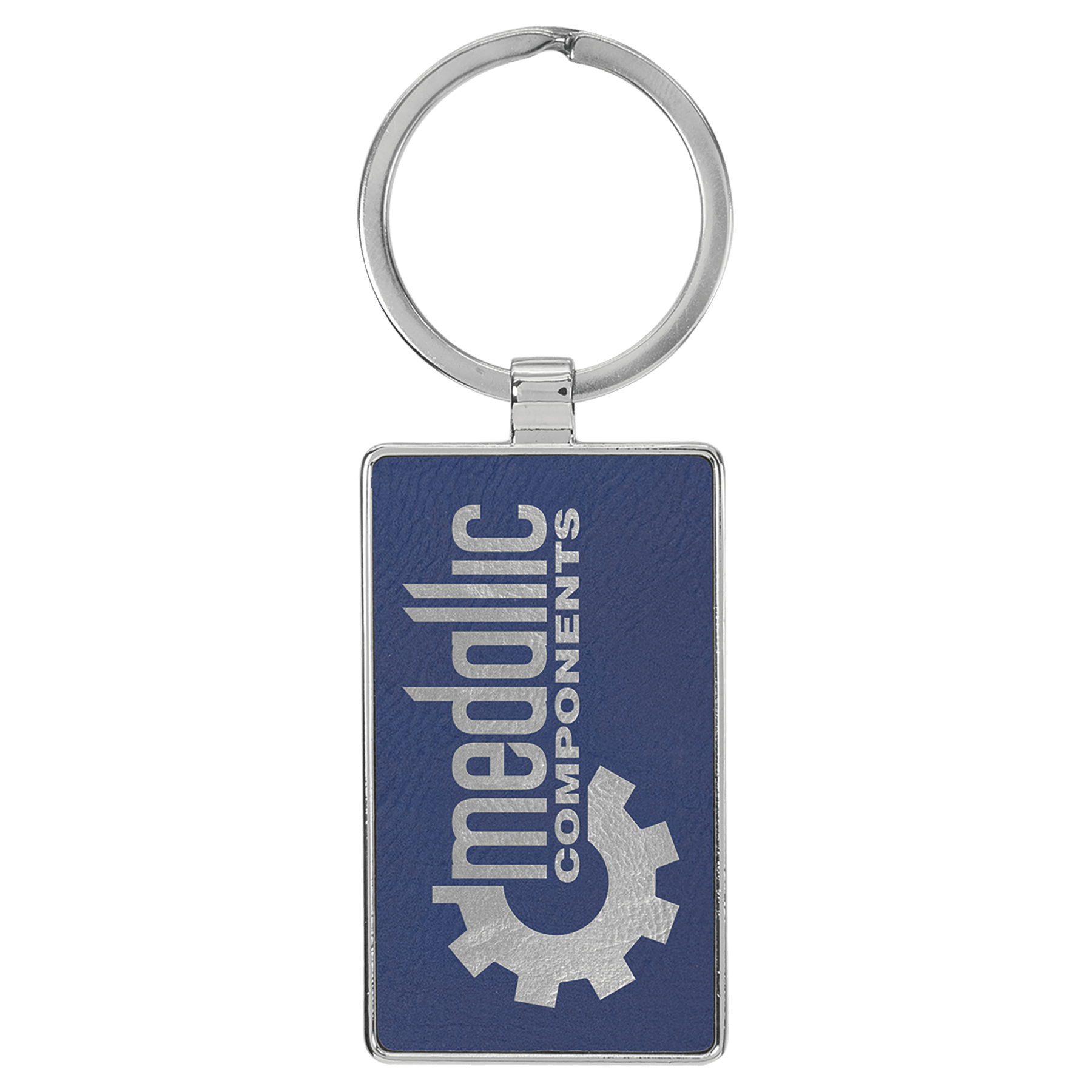 Leatherette/Metal Blue/Silver Rectangle Keychain