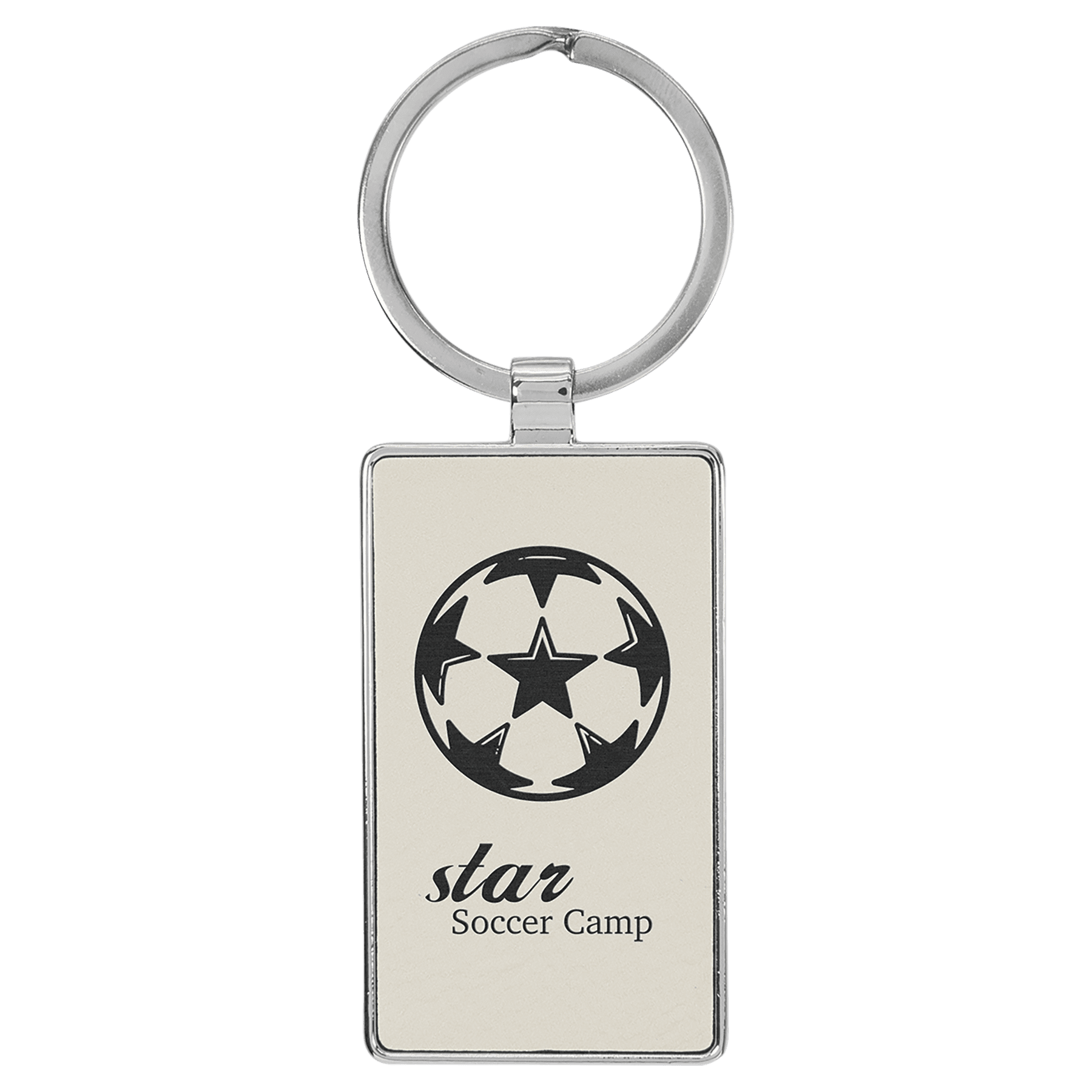 2.75" x 1.25" Leatherette/Metal White Rectangle Keychain