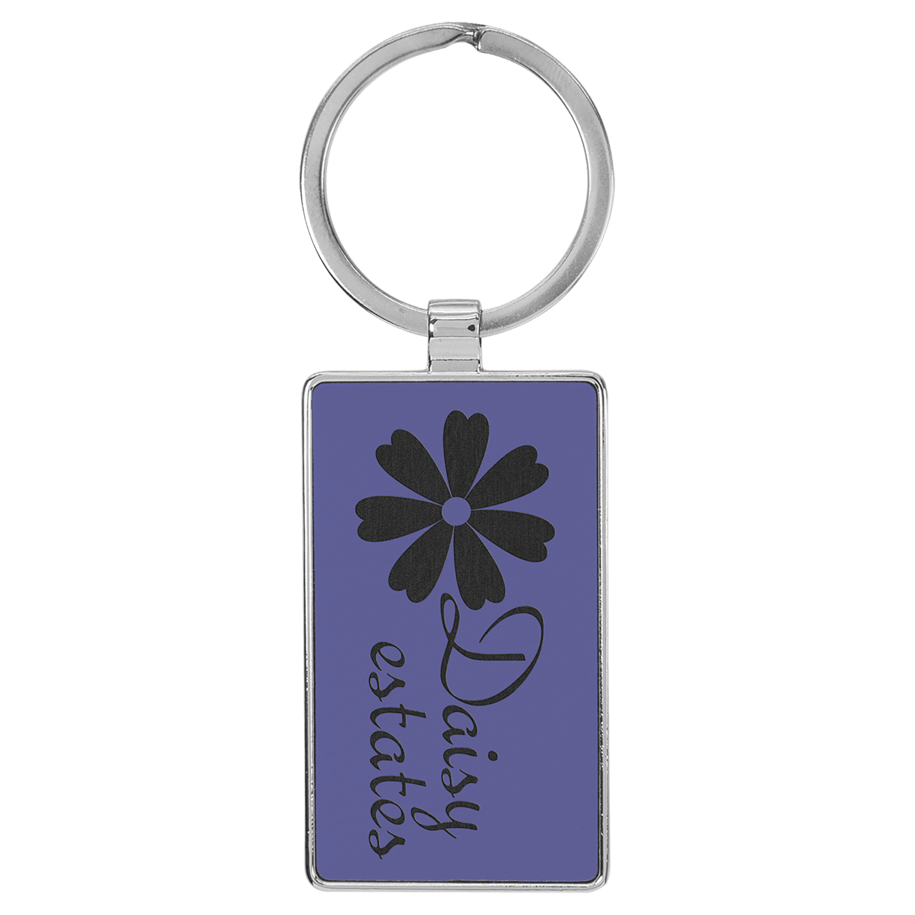 2.75" x 1.25" Leatherette/Metal Purple Rectangle Keychain