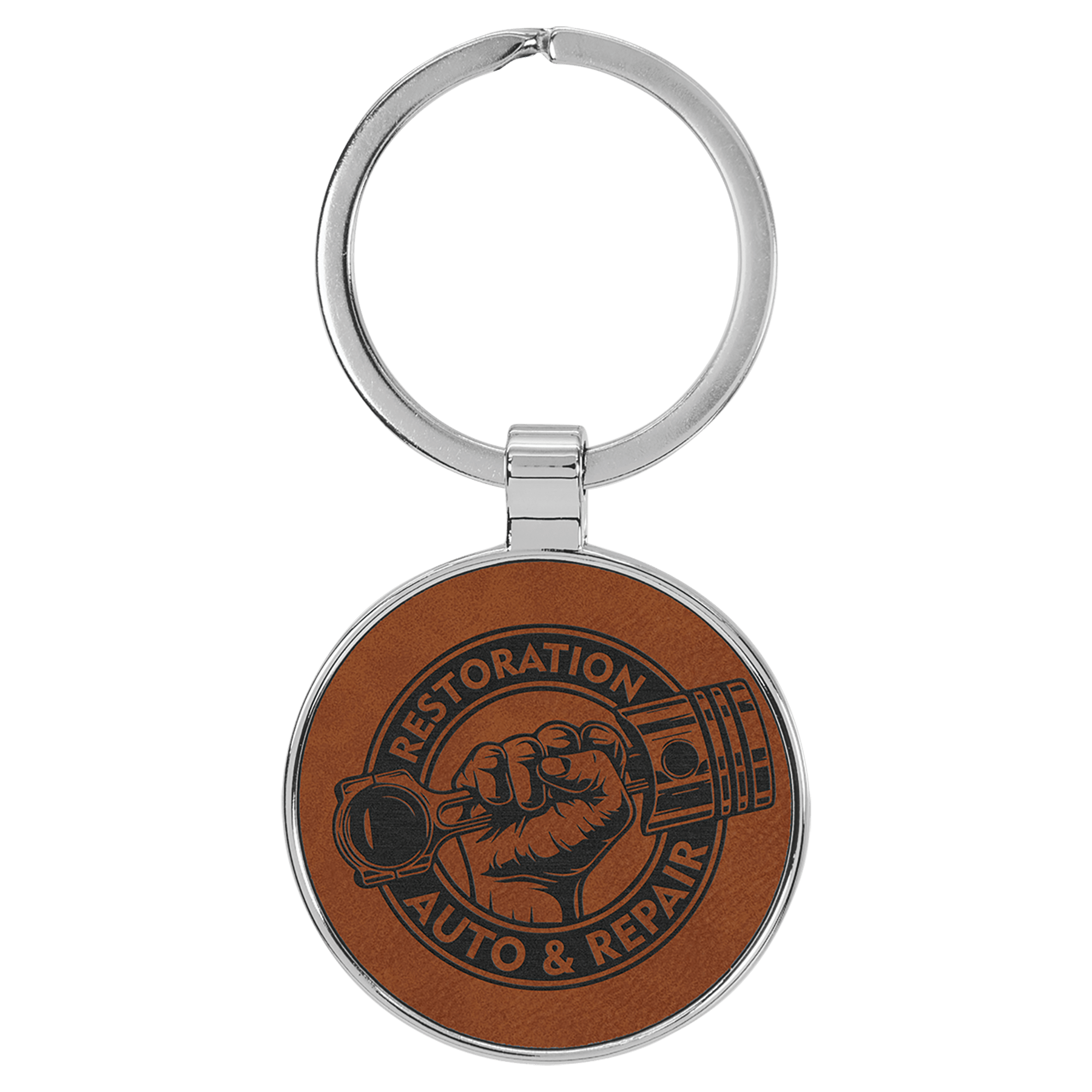 1.5" Leatherette/Metal Rawhide Round Keychain