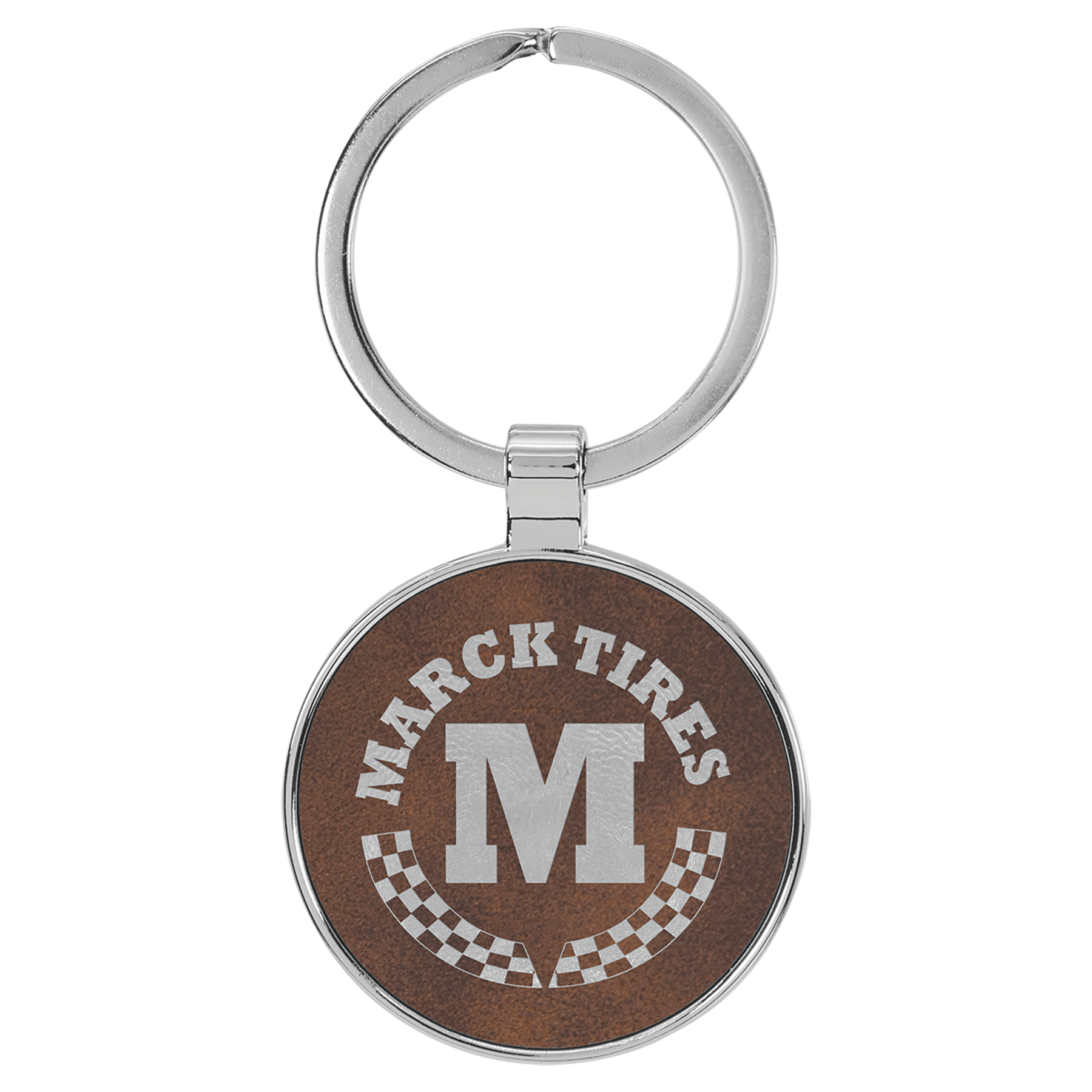 1.5" Leatherette/Metal Rustic/Silver Round Keychain