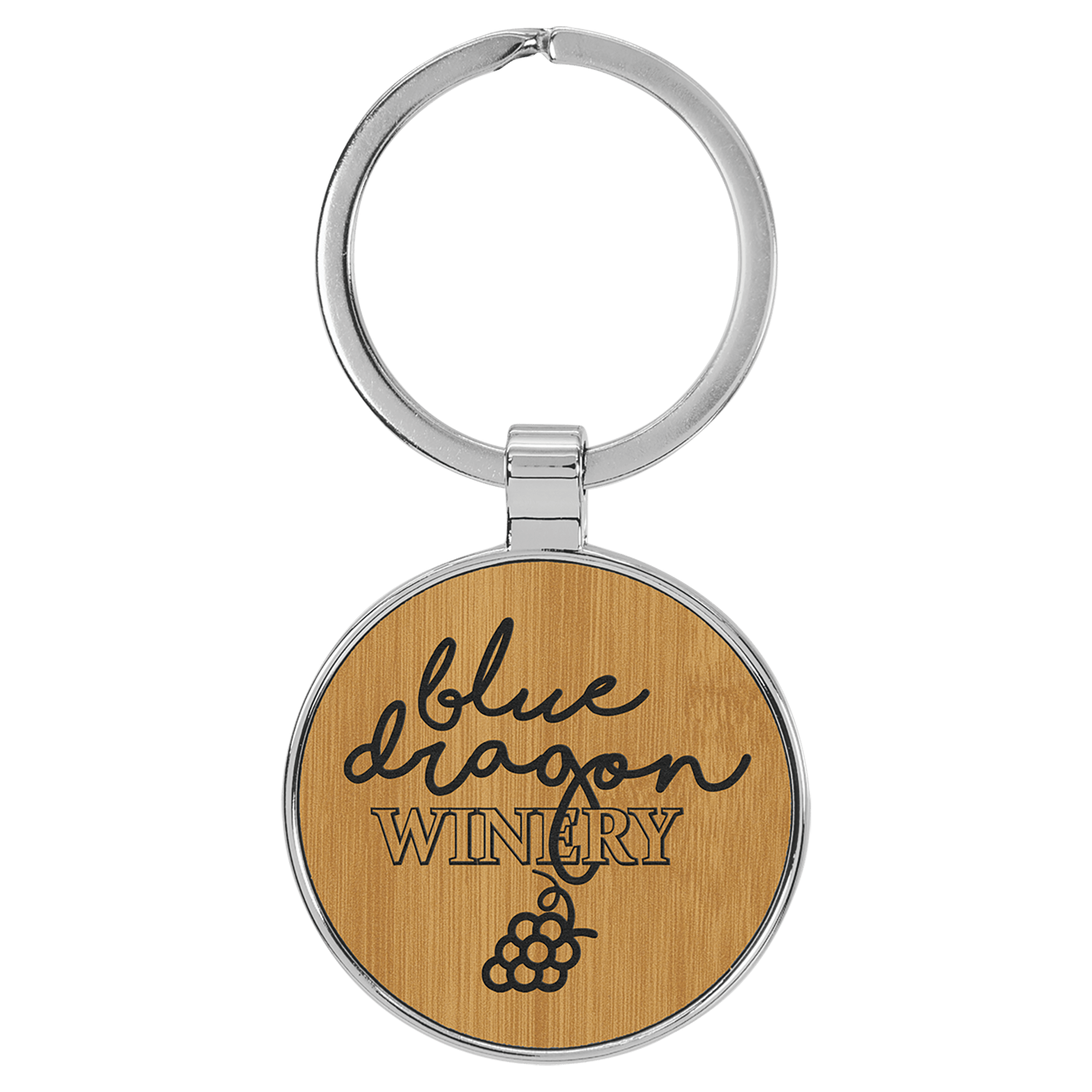 1.5" Leatherette/Metal Bamboo Round Keychain