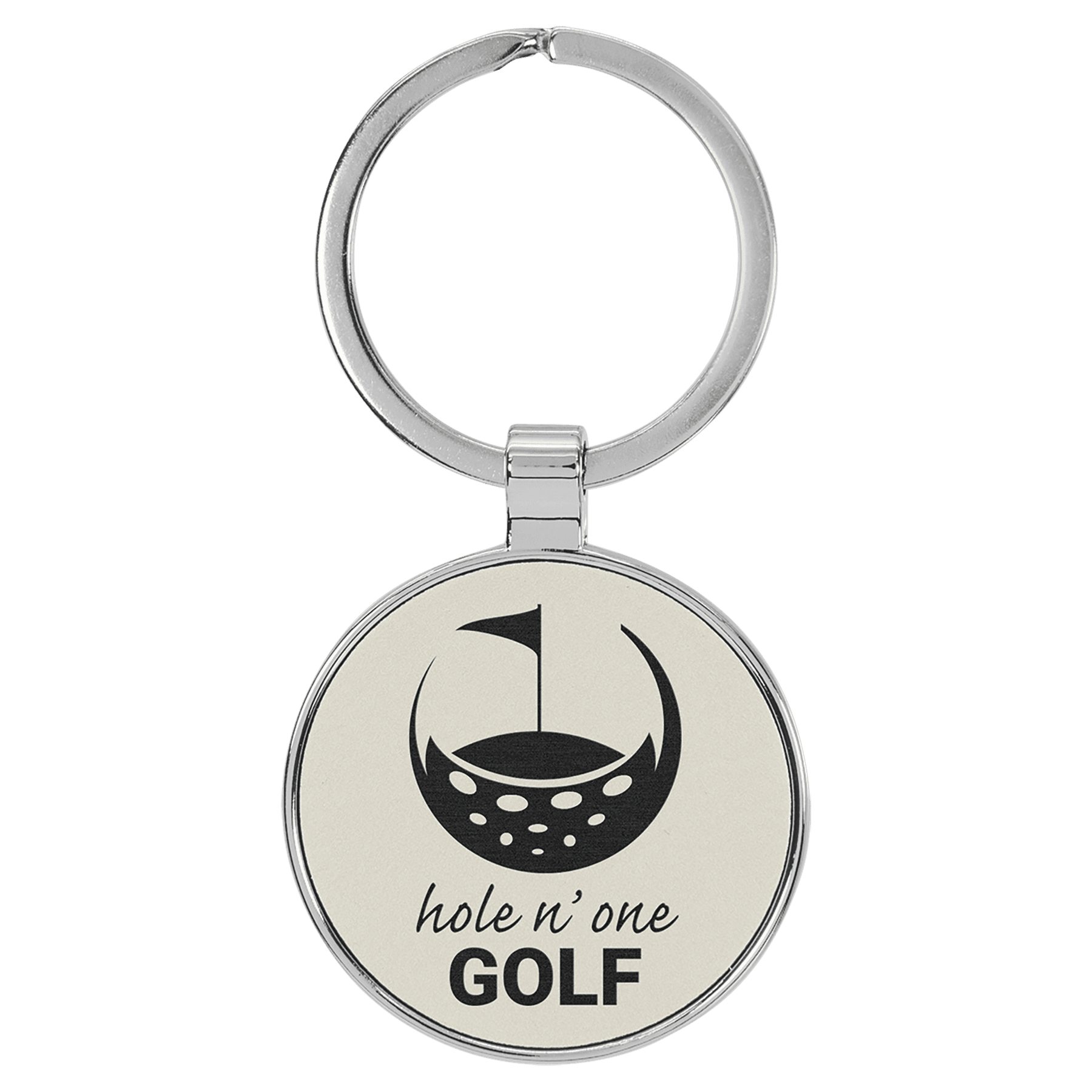 1.5" Leatherette/Metal White Round Keychain