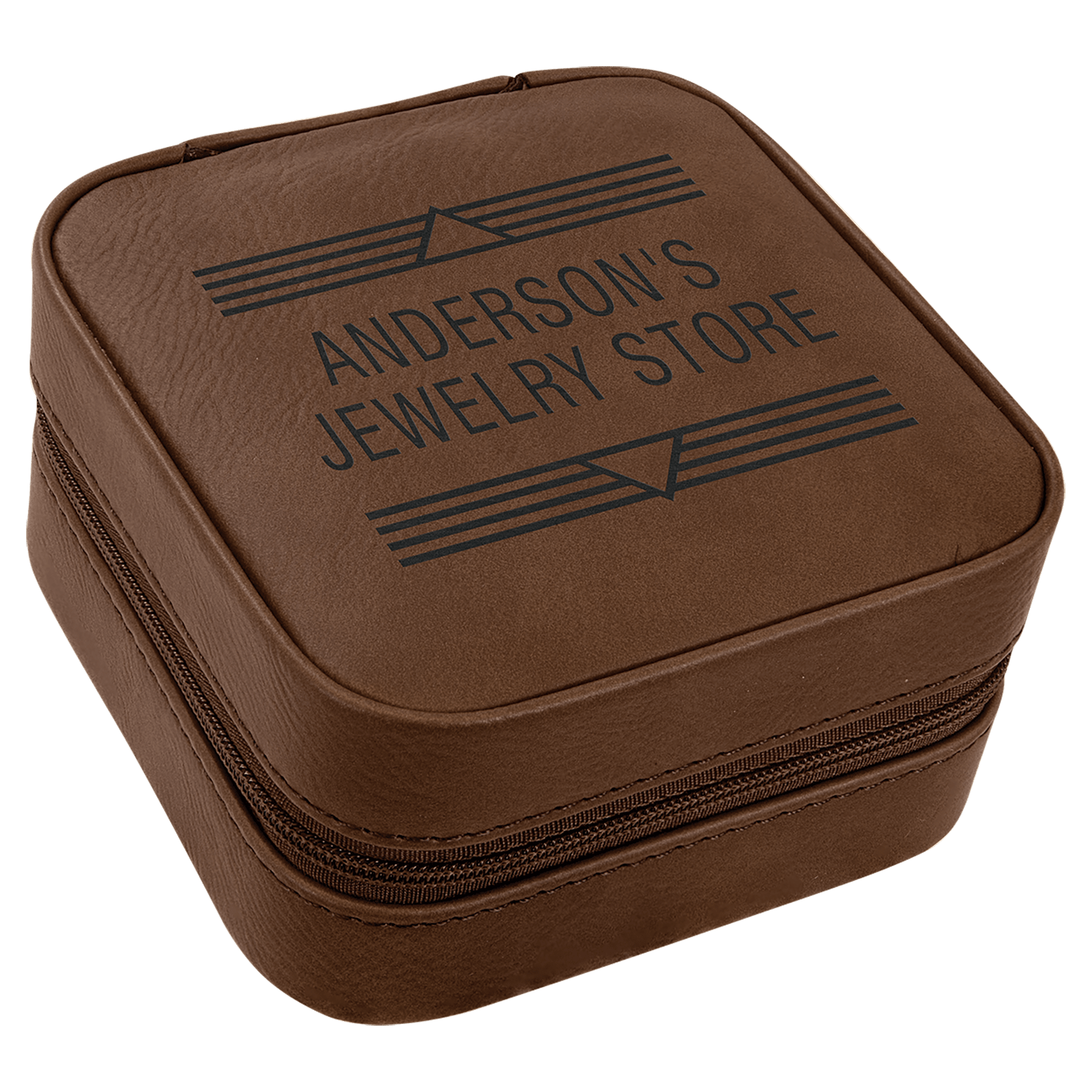 Dark Brown Leatherette Travel Jewelry Box with Tan Lining