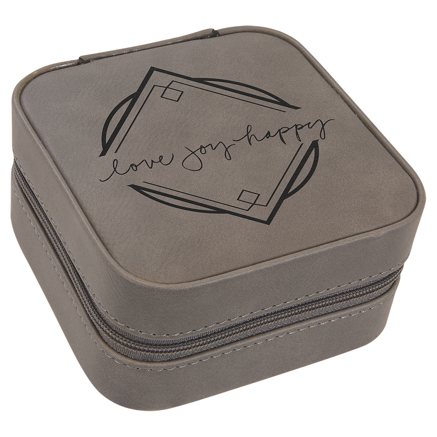 4" X 4" Gray Leatherette Travel Jewelry Box with Tan Lining