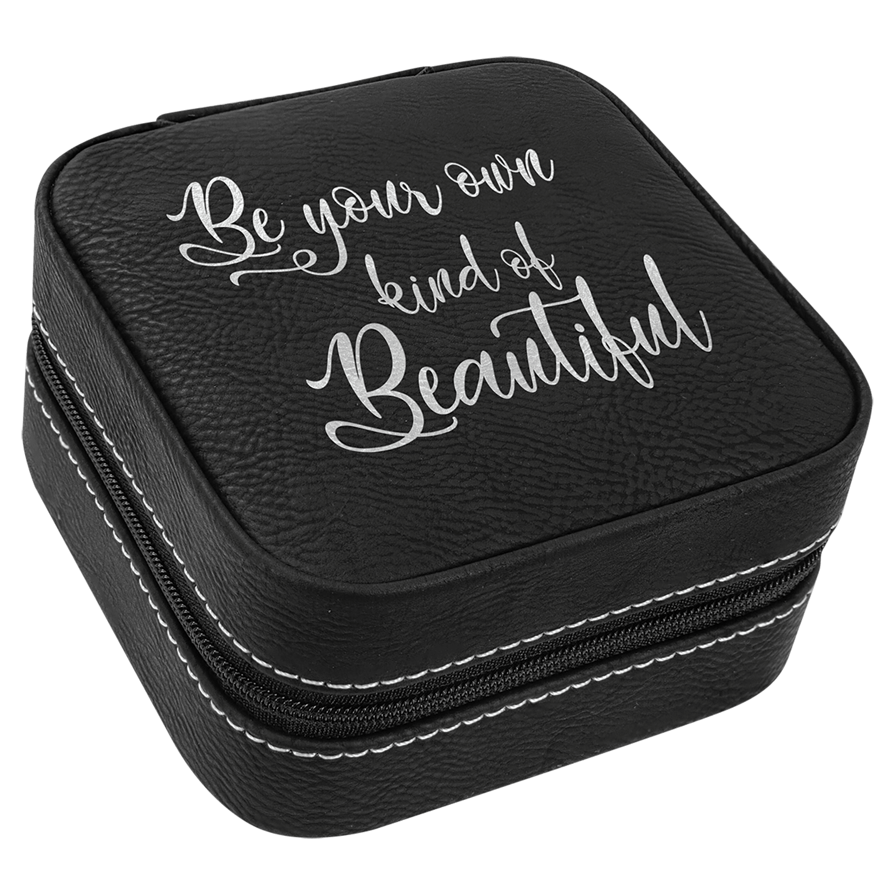 Black/Silver Leatherette Travel Jewelry Box w/Tan Lining