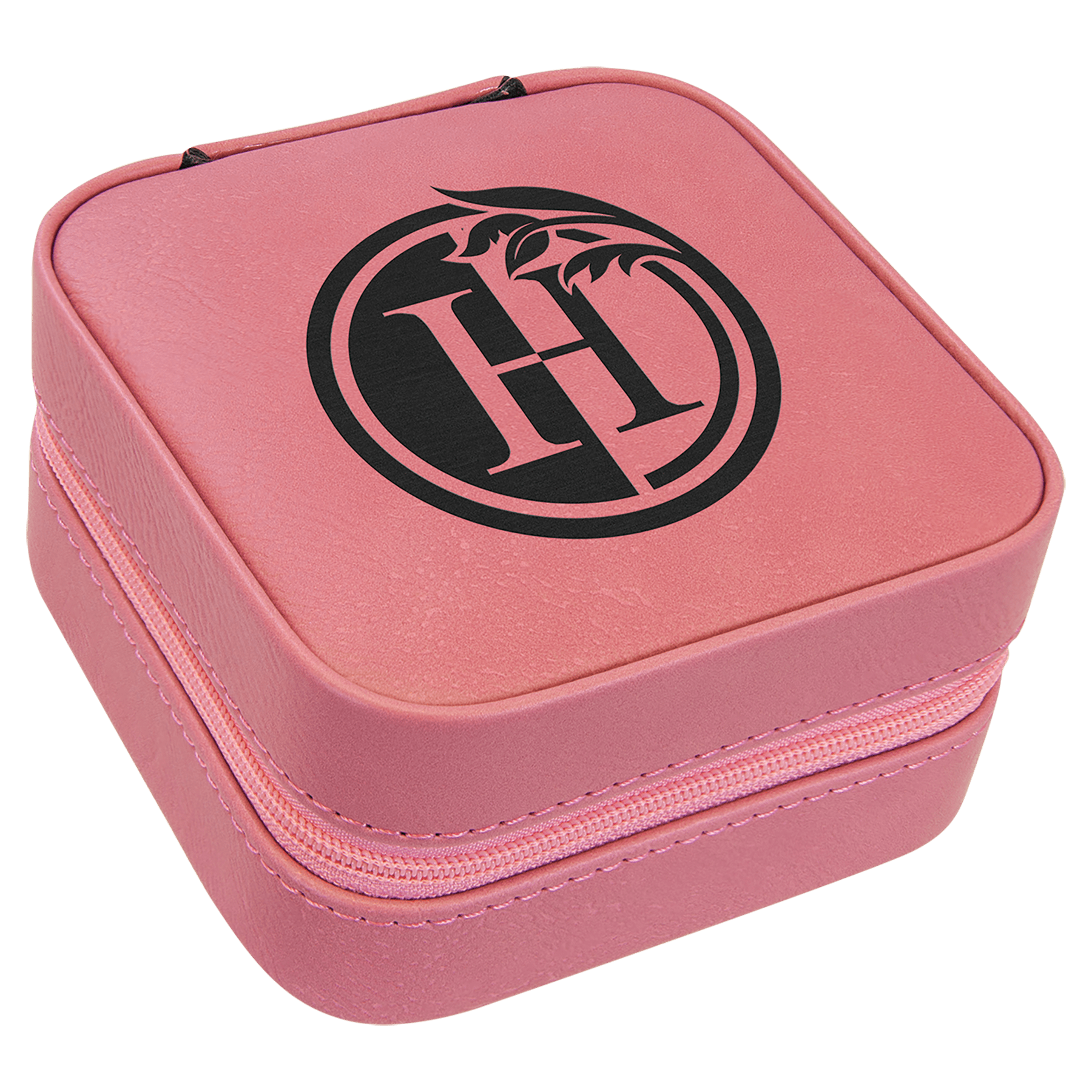4" X 4" Pink Leatherette Travel Jewelry Box with Tan Lining