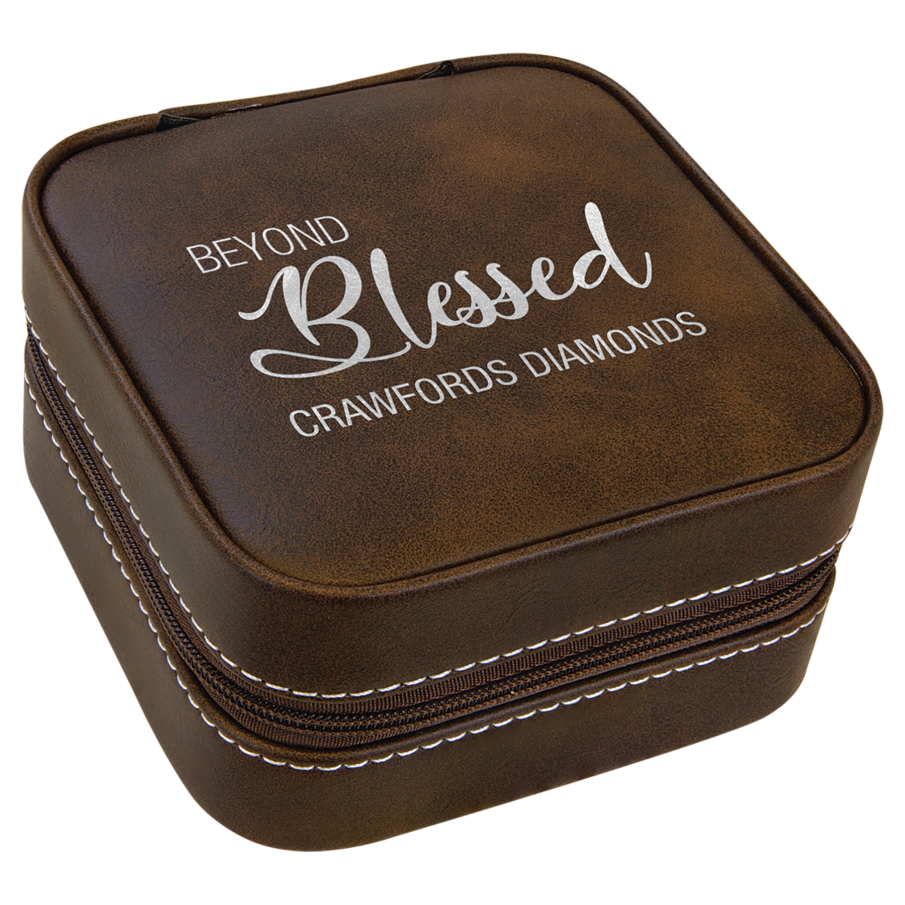 Rustic/Silver Leatherette Travel Jewelry Box w/Tan Lining