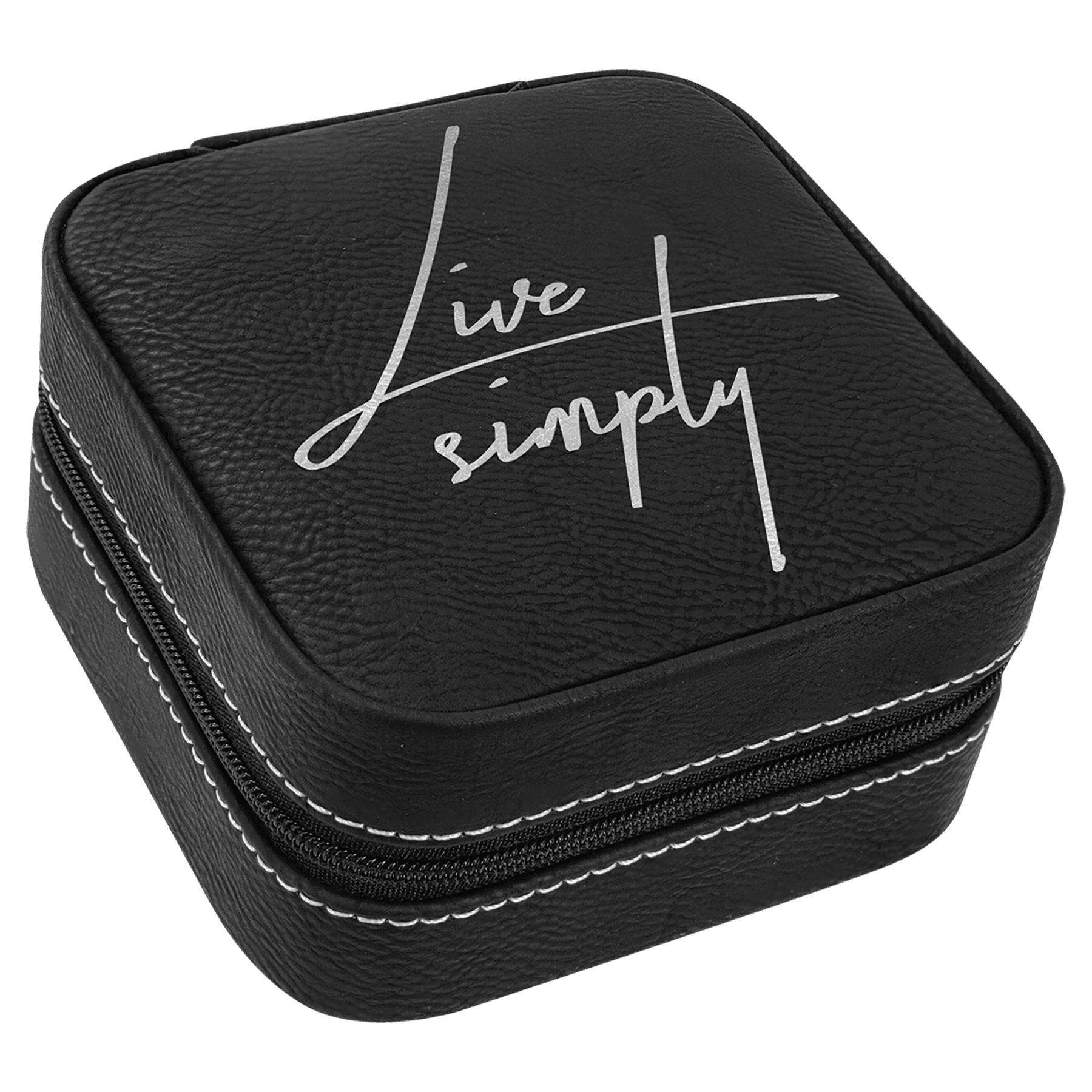 Black/Silver Leatherette Travel Jewelry Box w/Black Lining