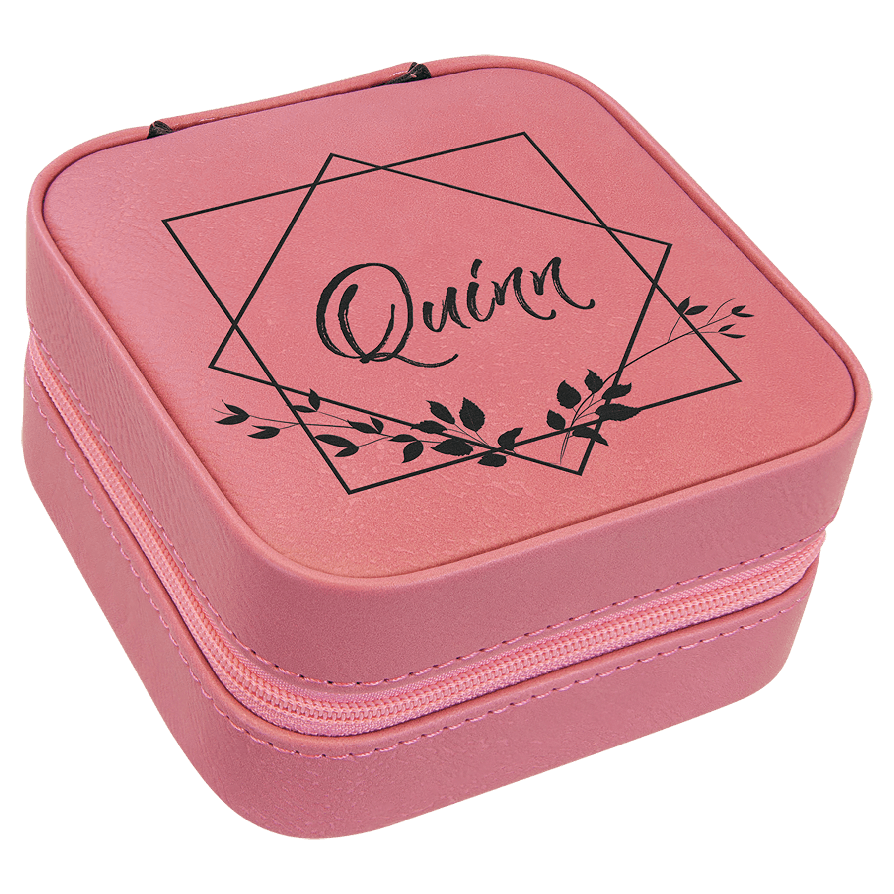 4" X 4" Pink Leatherette Travel Jewelry Box w/Black Lining
