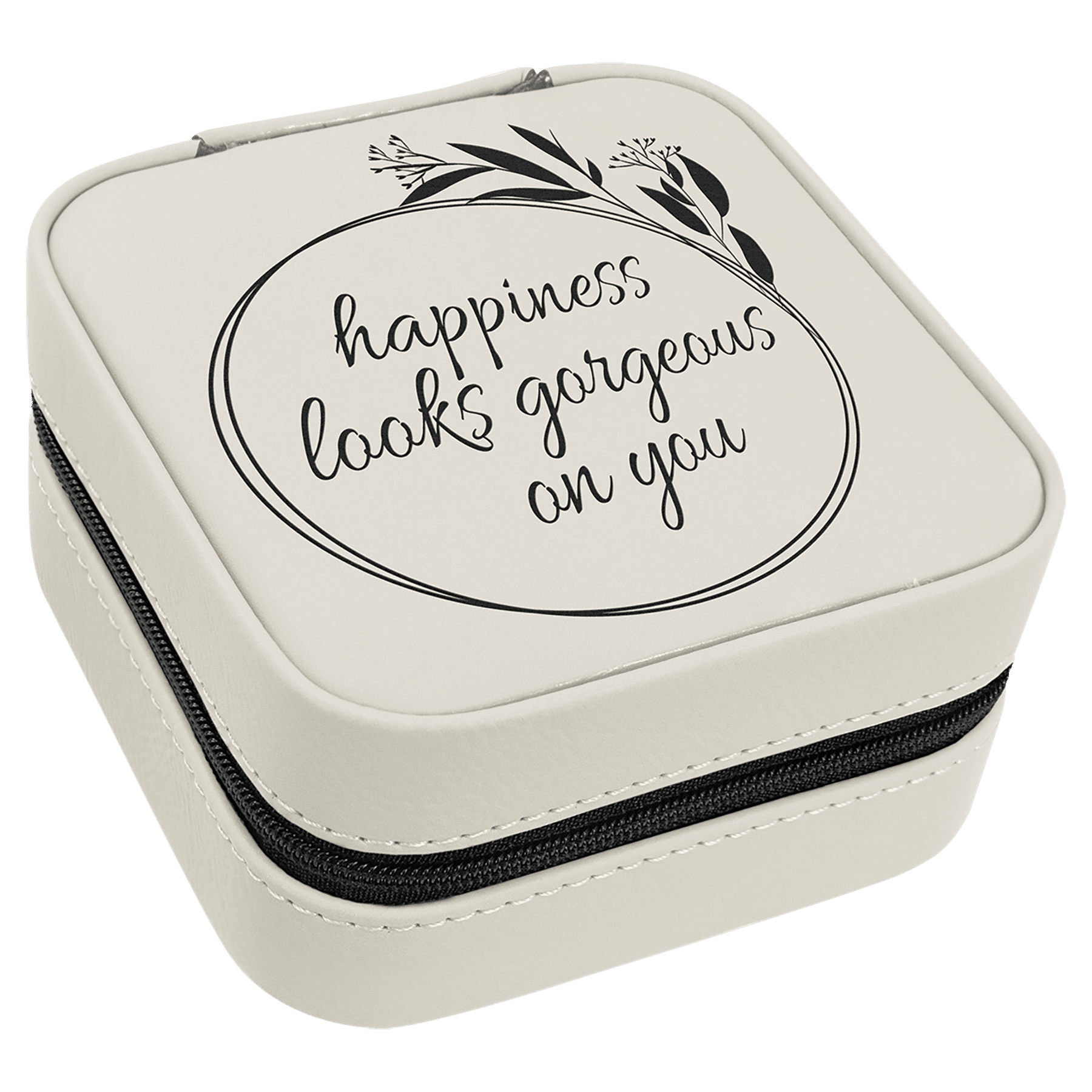 White/Black Leatherette Travel Jewelry Box w/Black Lining