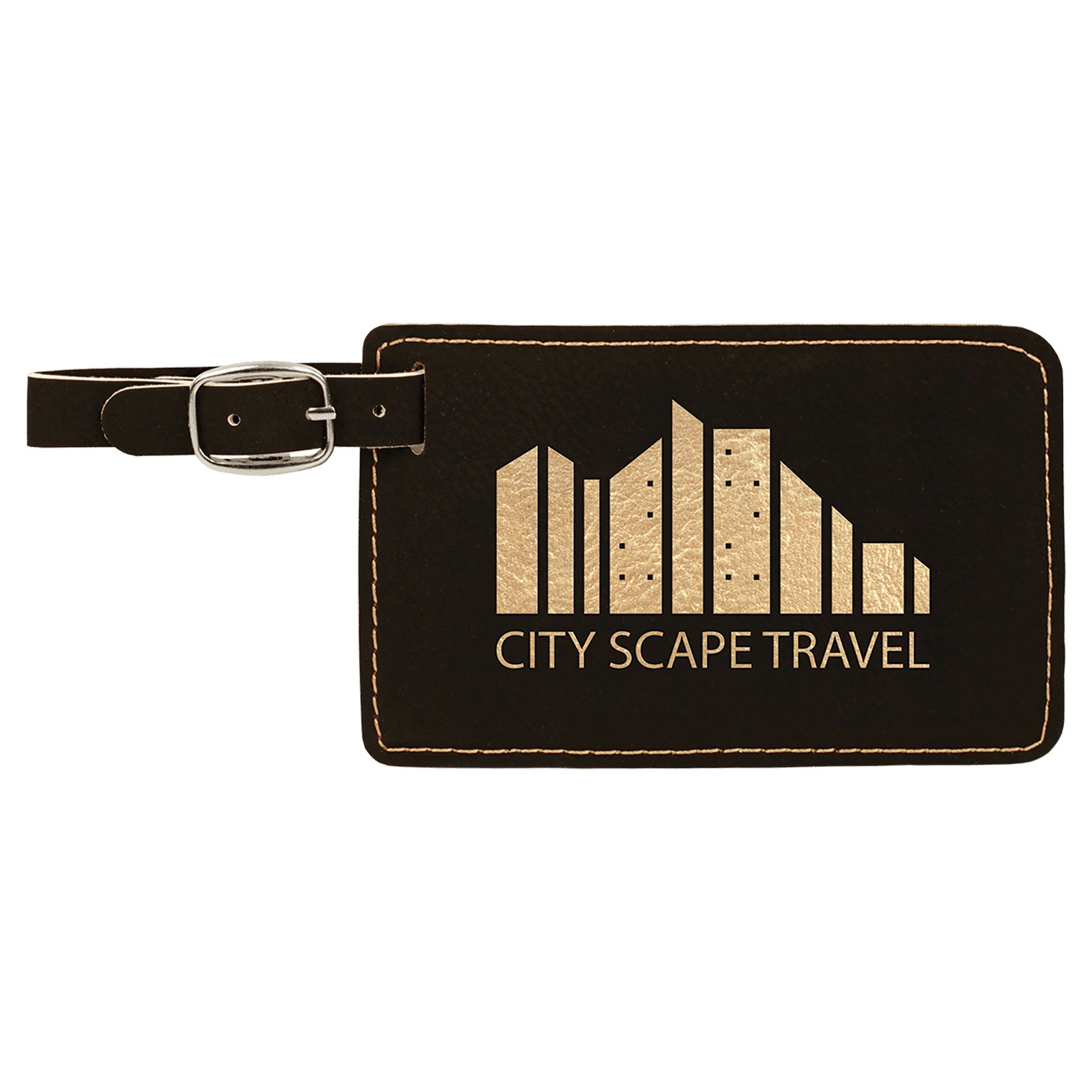 4.25" x 2.75" Black/Gold Leatherette Luggage Tag