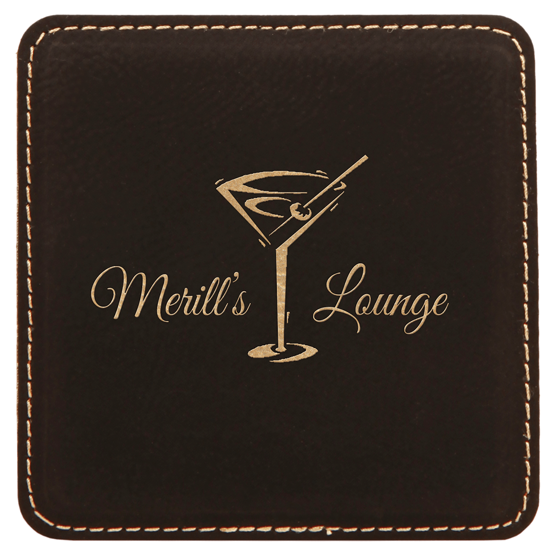 4" x 4" Square Black/Gold Leatherette Coaster