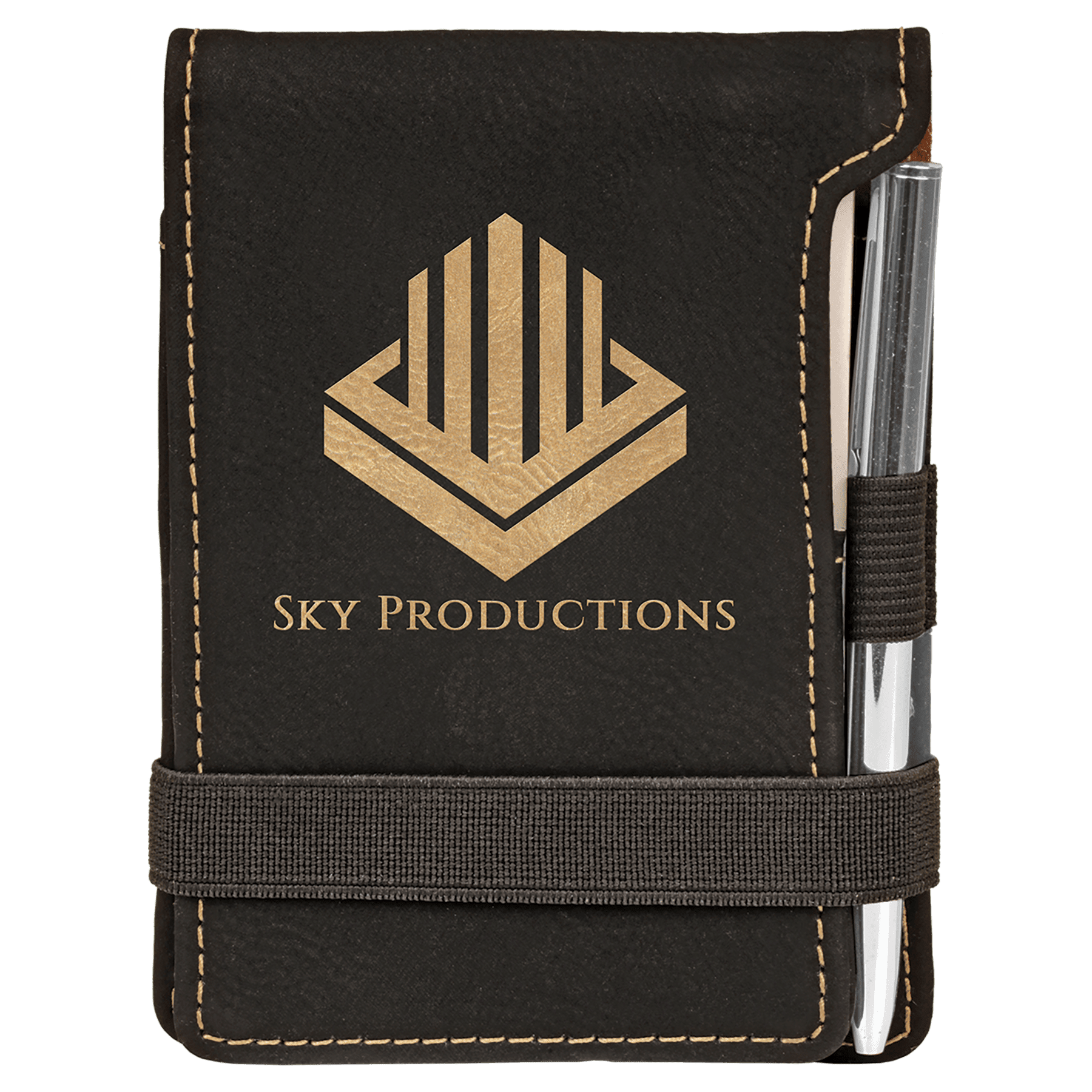 3.25" x 4.75" Black/Gold Leatherette Mini Notepad with Pen