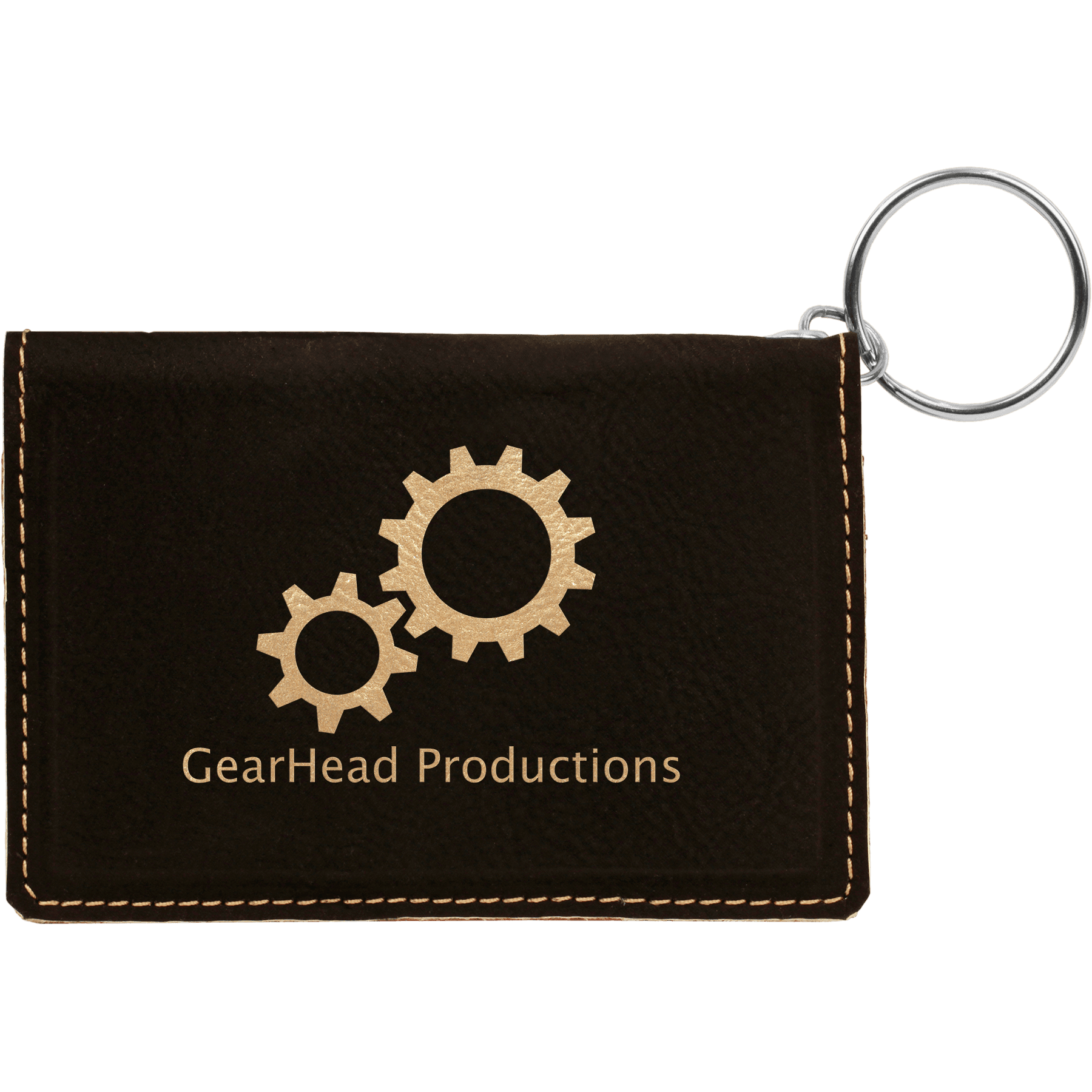 4.25" x 3" Black/Gold Leatherette Keychain ID Holder