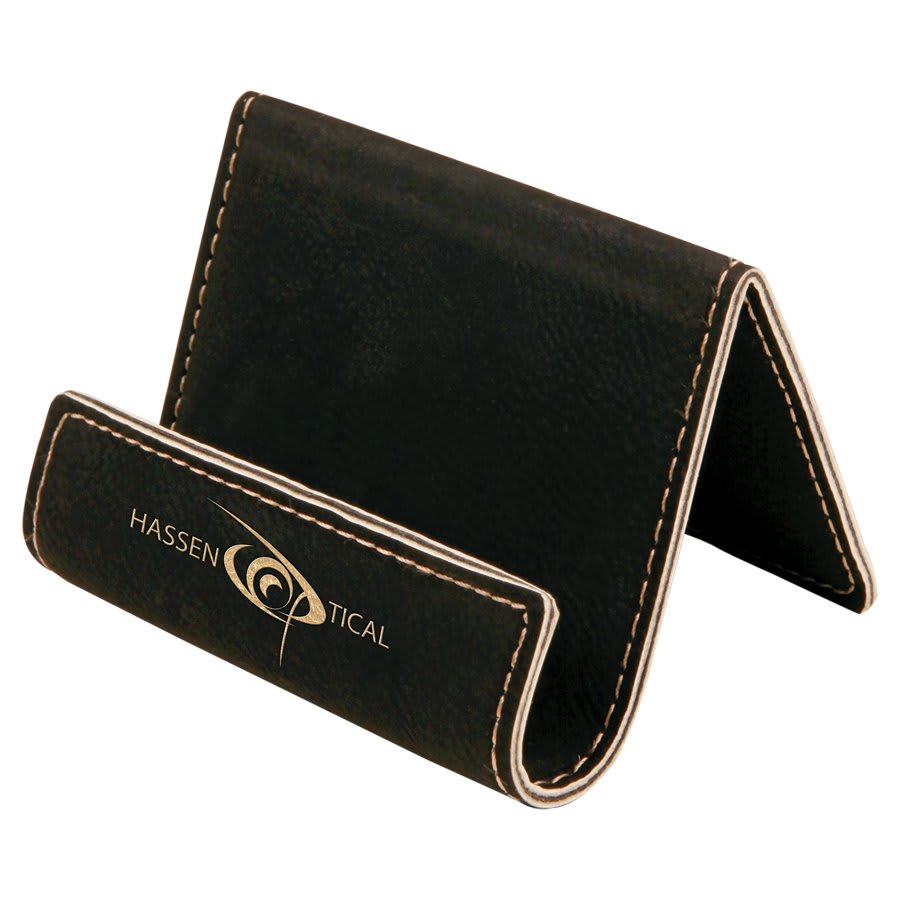 3.5" x 2.5" Black/Gold Leatherette Holder Easel