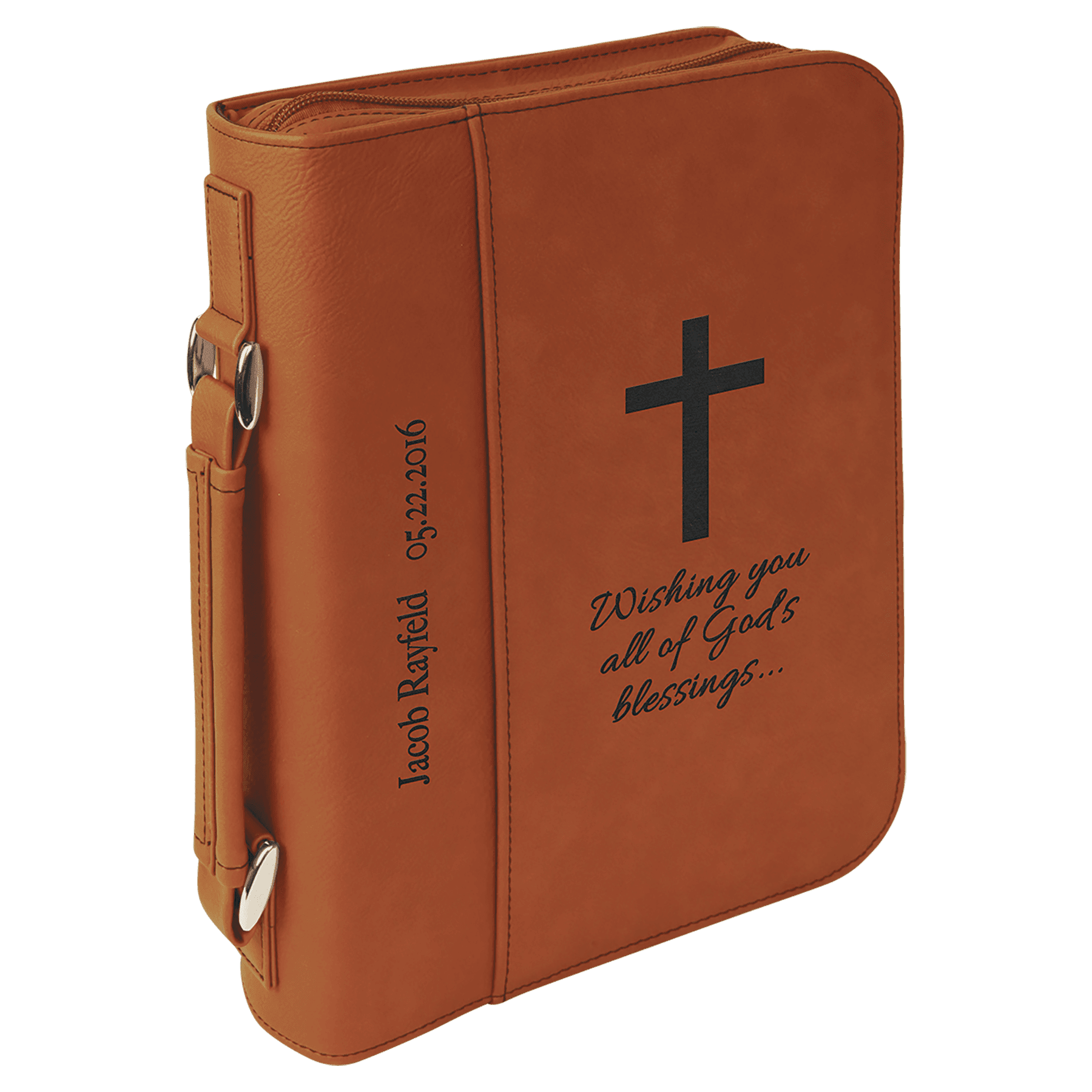 Rawhide Leatherette Book/Bible Cover with Handle & Zipper