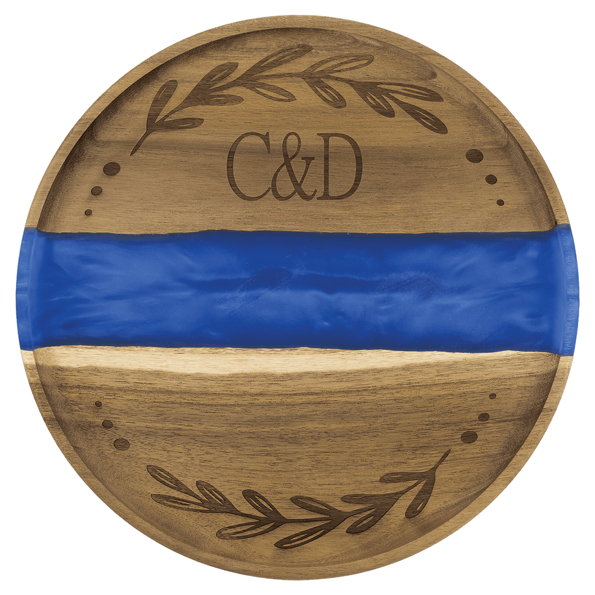 Round Acacia Serving Tray with Inlaid Resin