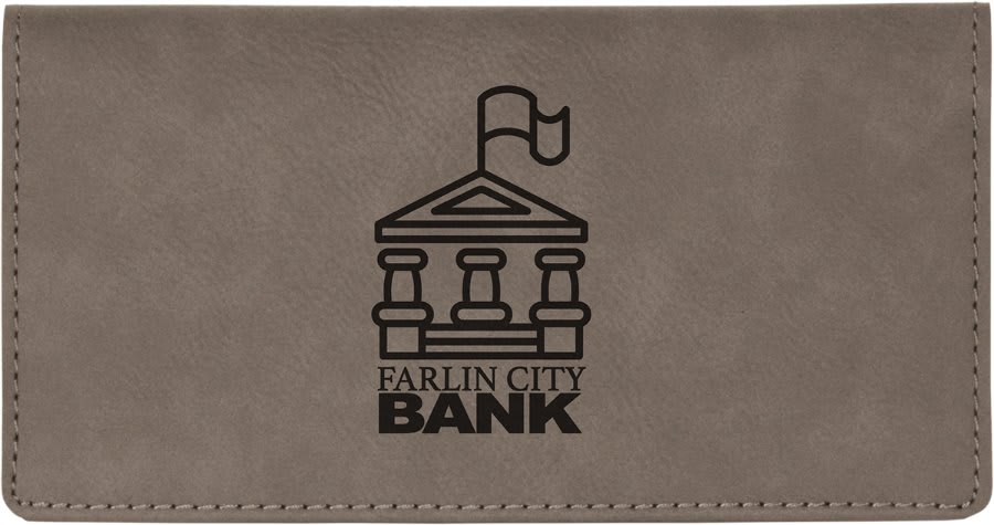 6.75" x 3.5" Gray Leatherette Checkbook Cover