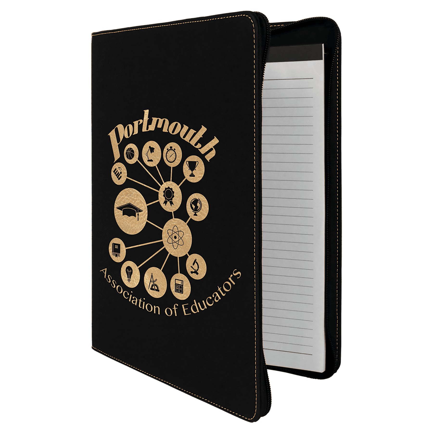 Black/Gold with Zipper Leatherette Portfolio with Notepad