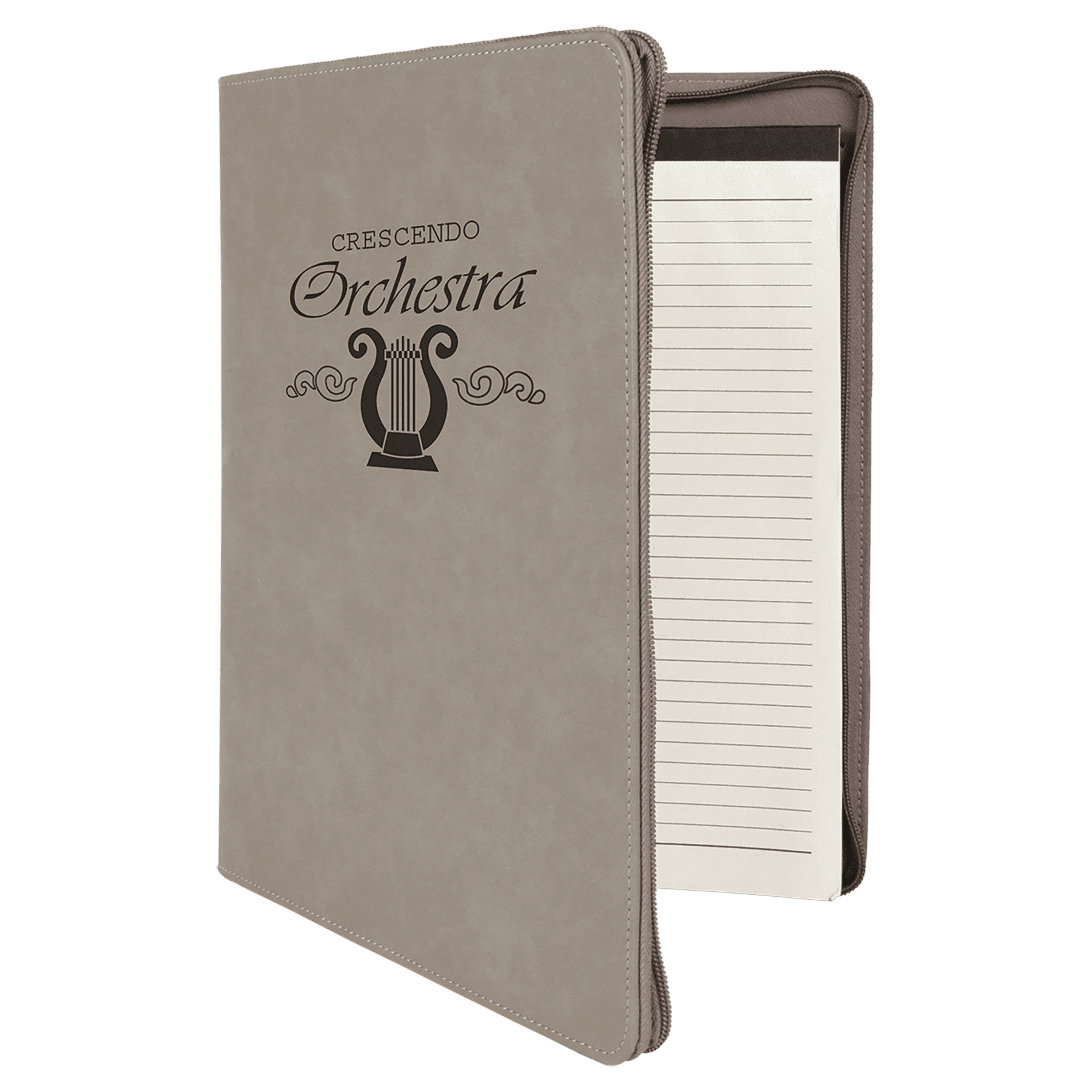 9.5" x 12" Gray w/Zipper Leatherette Portfolio w/Notepad
