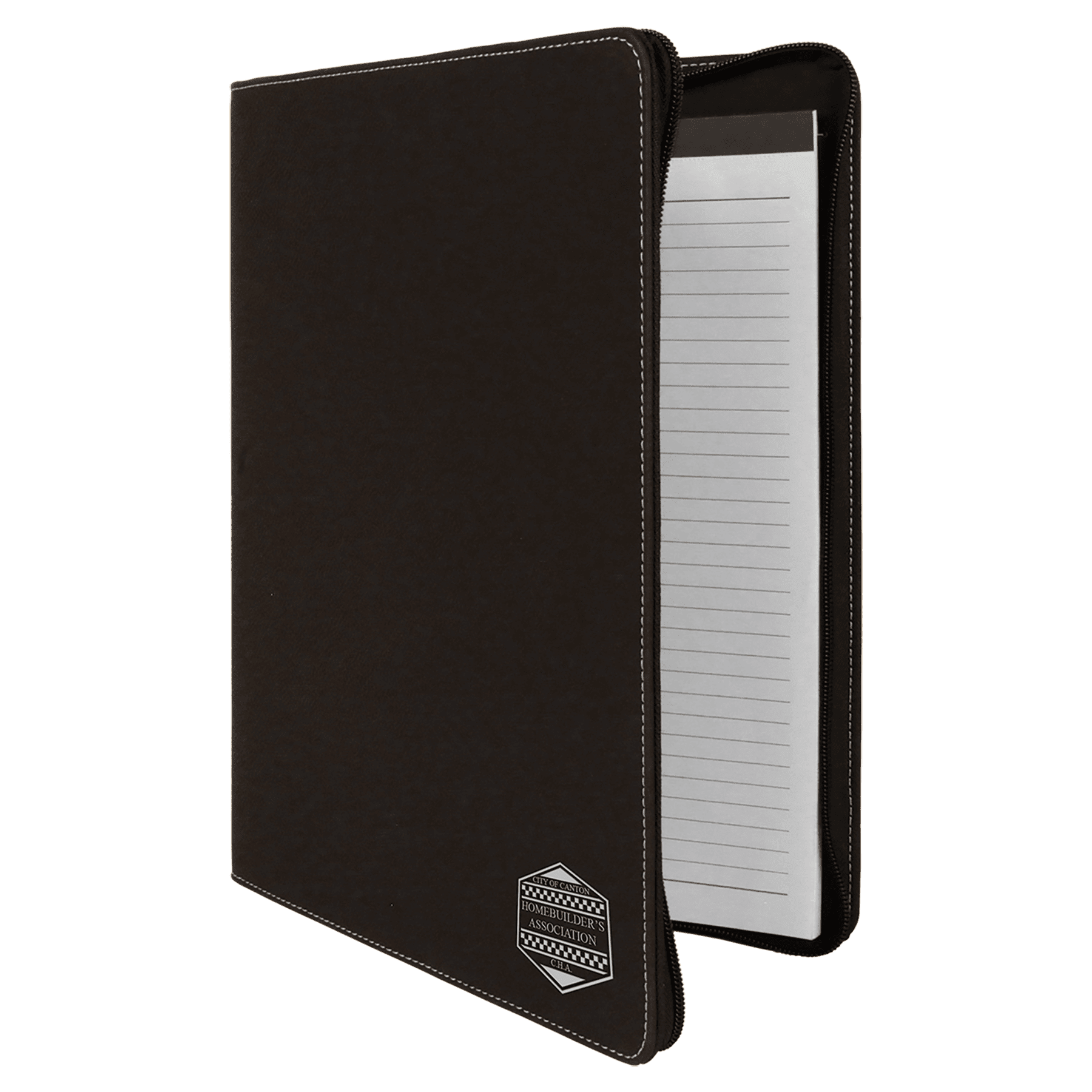 Black/Silver w/Zipper Leatherette Portfolio with Notepad