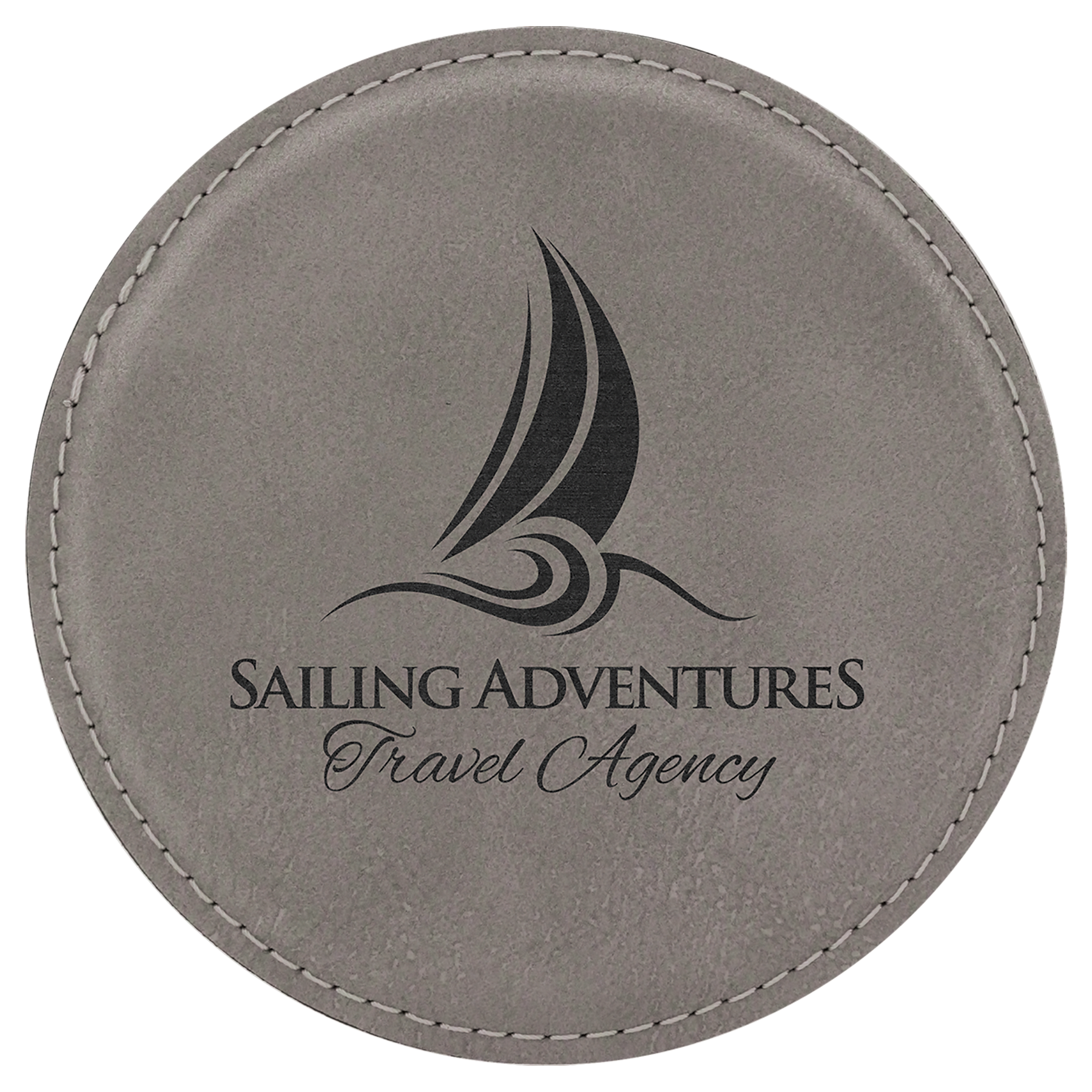 4" Round Gray Leatherette Coaster