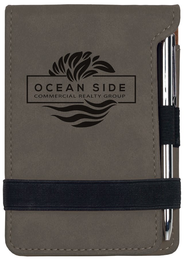 3.25" x 4.75" Gray Leatherette Mini Notepad with Pen