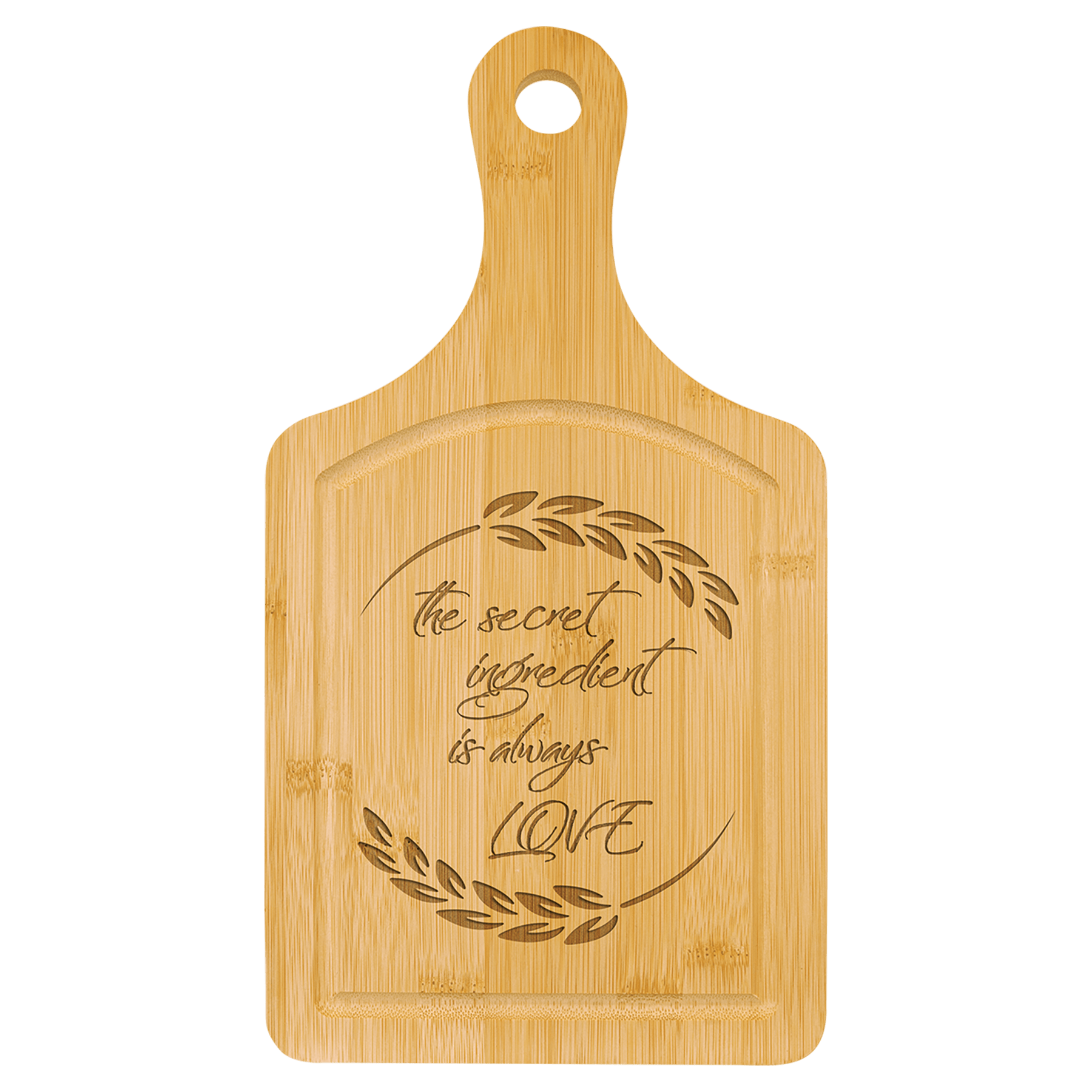 13.5" x 7" Bamboo Cutting Board Paddle Shape with Drip Ring