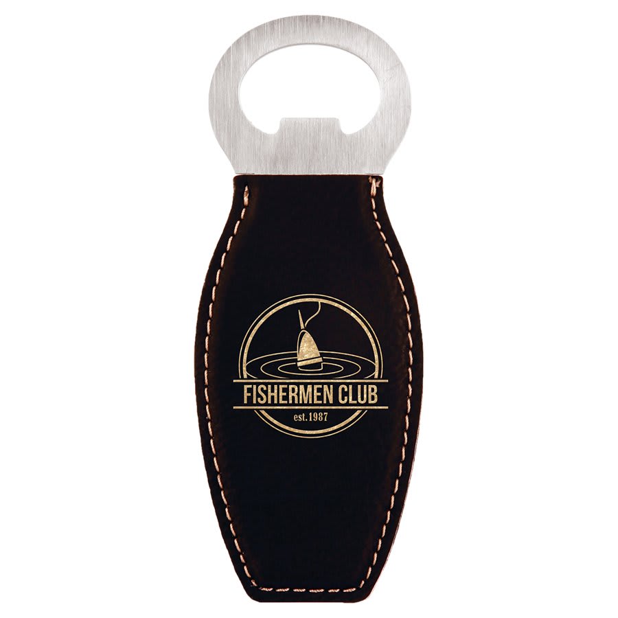 Black/Gold Leatherette Bottle Opener with Magnet