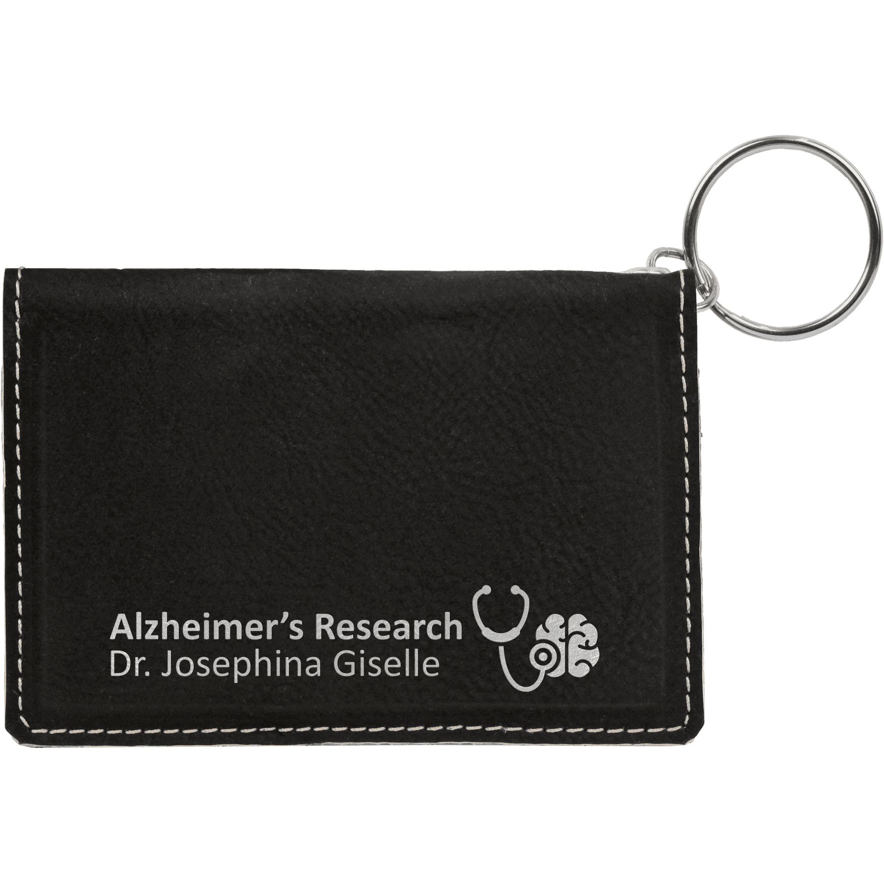 4.25" x 3" Black/Silver Leatherette Keychain ID Holder