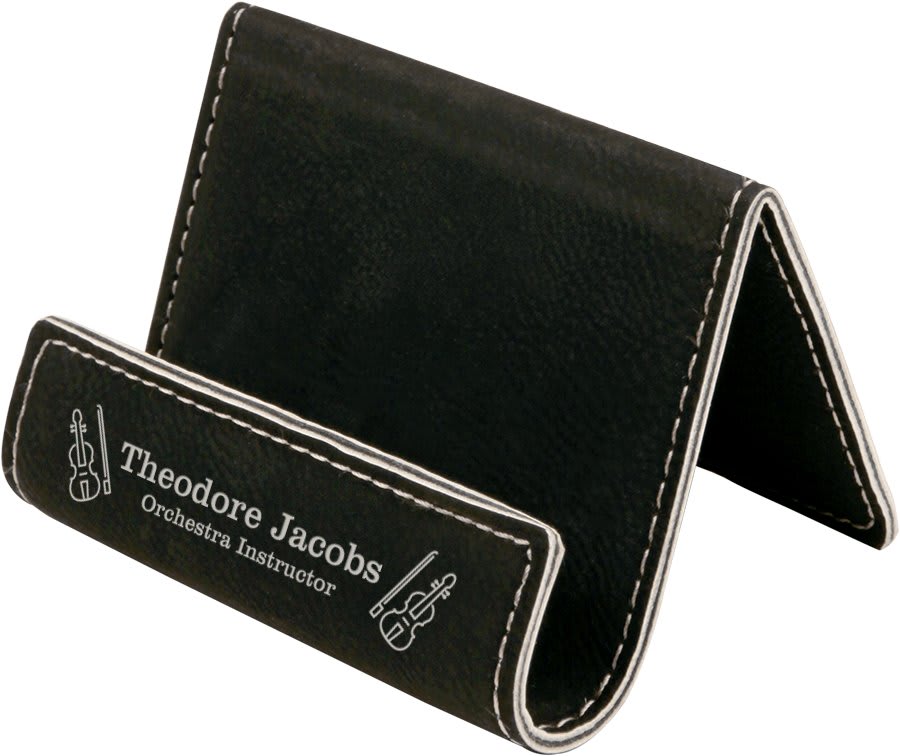 3.5" x 2.5" Black/Silver Leatherette Holder Easel