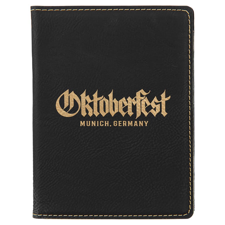 4.25" x 5.5" Black/Gold Leatherette Passport Holder