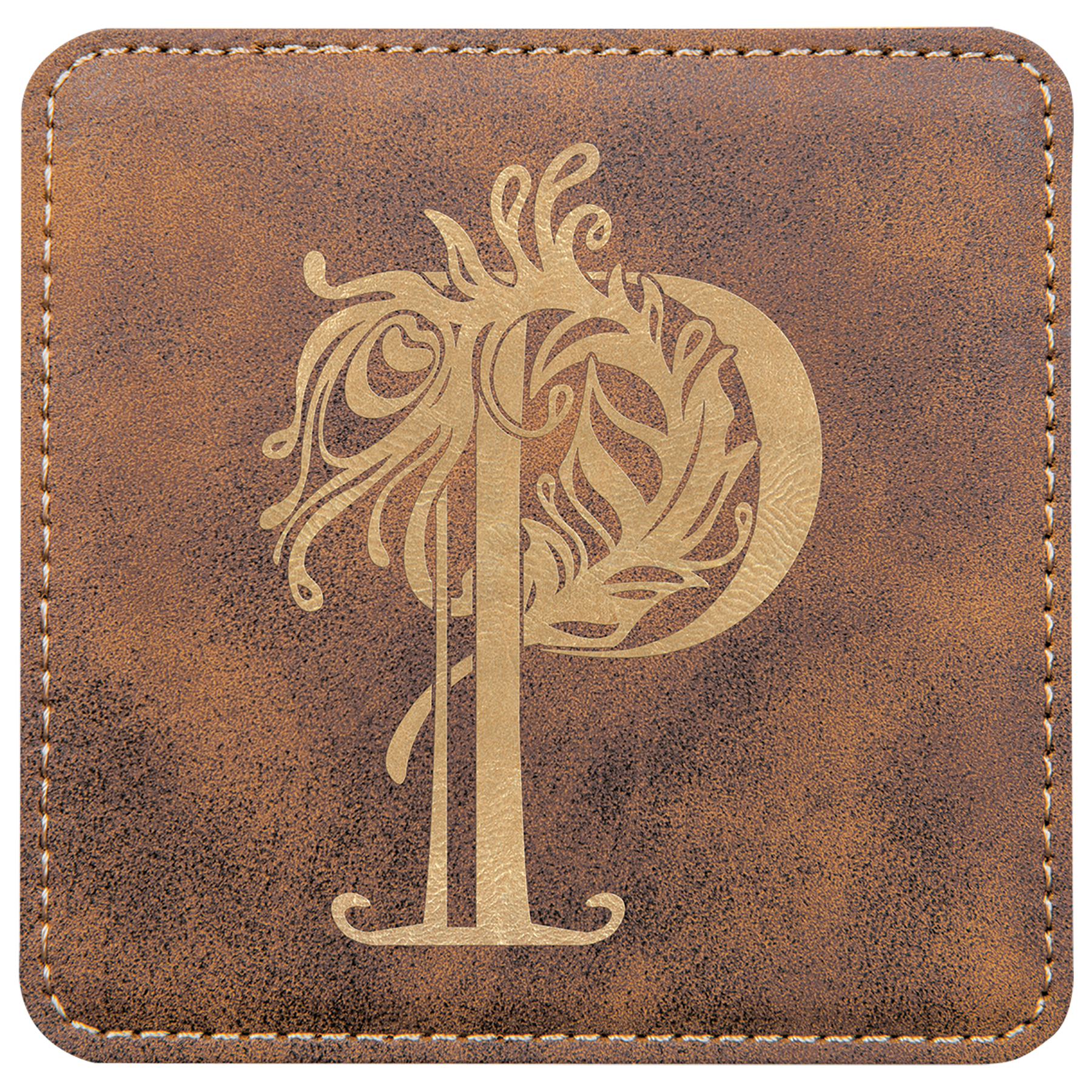 4" x 4" Square Rustic/Gold Leatherette Coaster