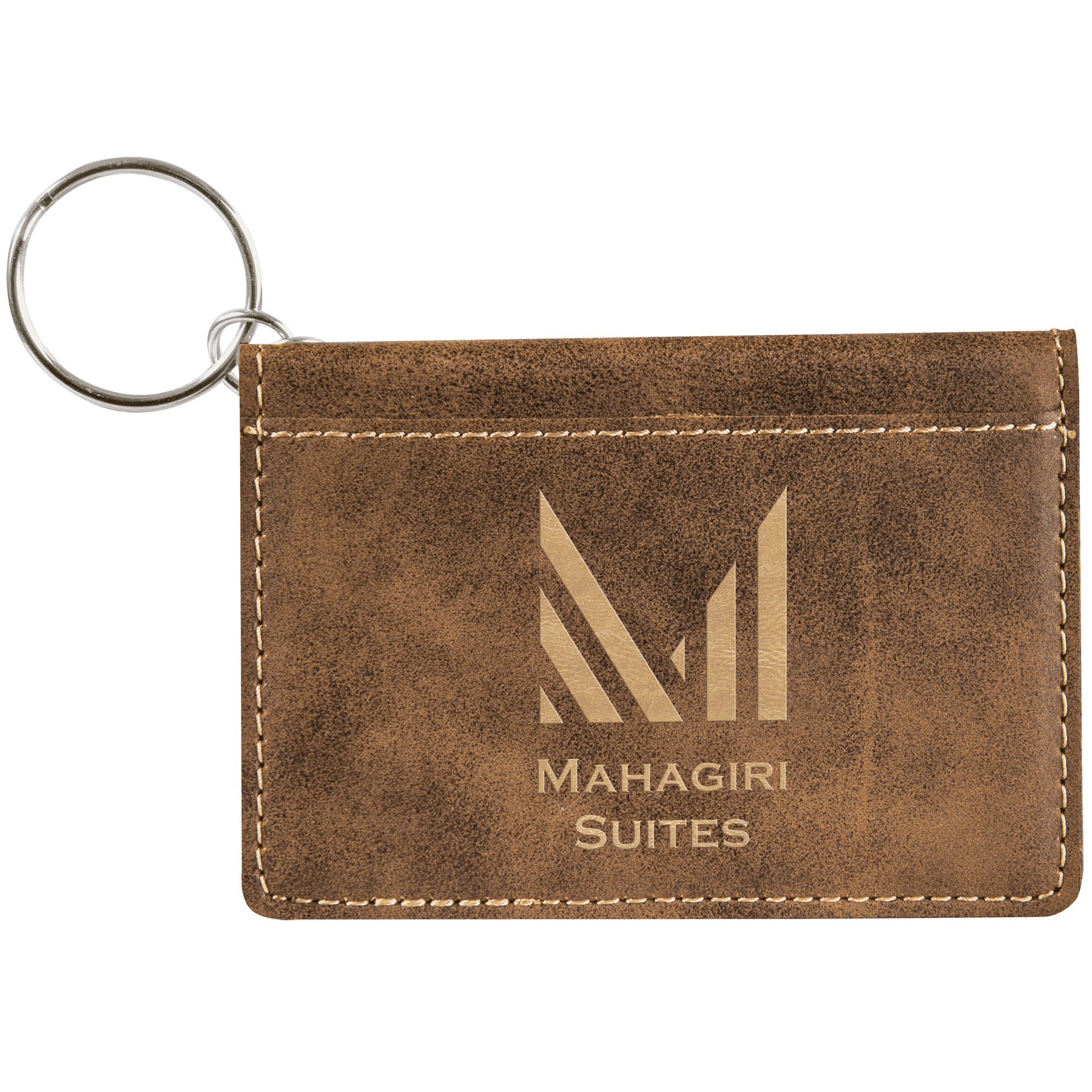 4.25" x 3" Rustic/Gold Leatherette Keychain ID Holder