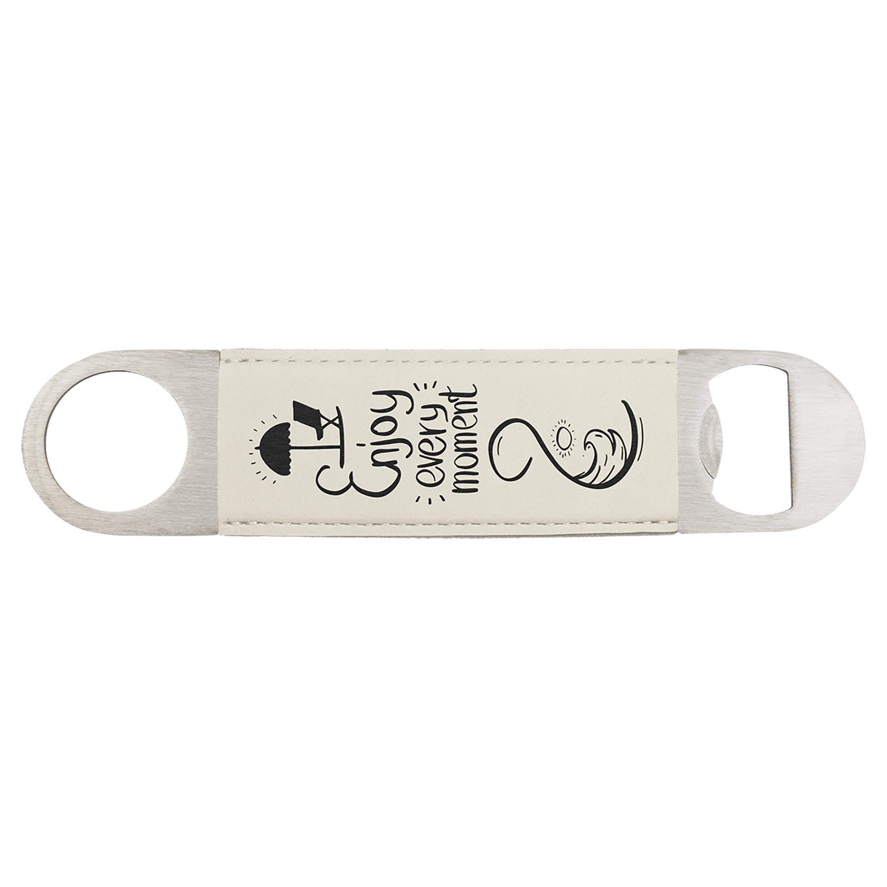 1.5" x 7" White/Black Leatherette Bottle Opener