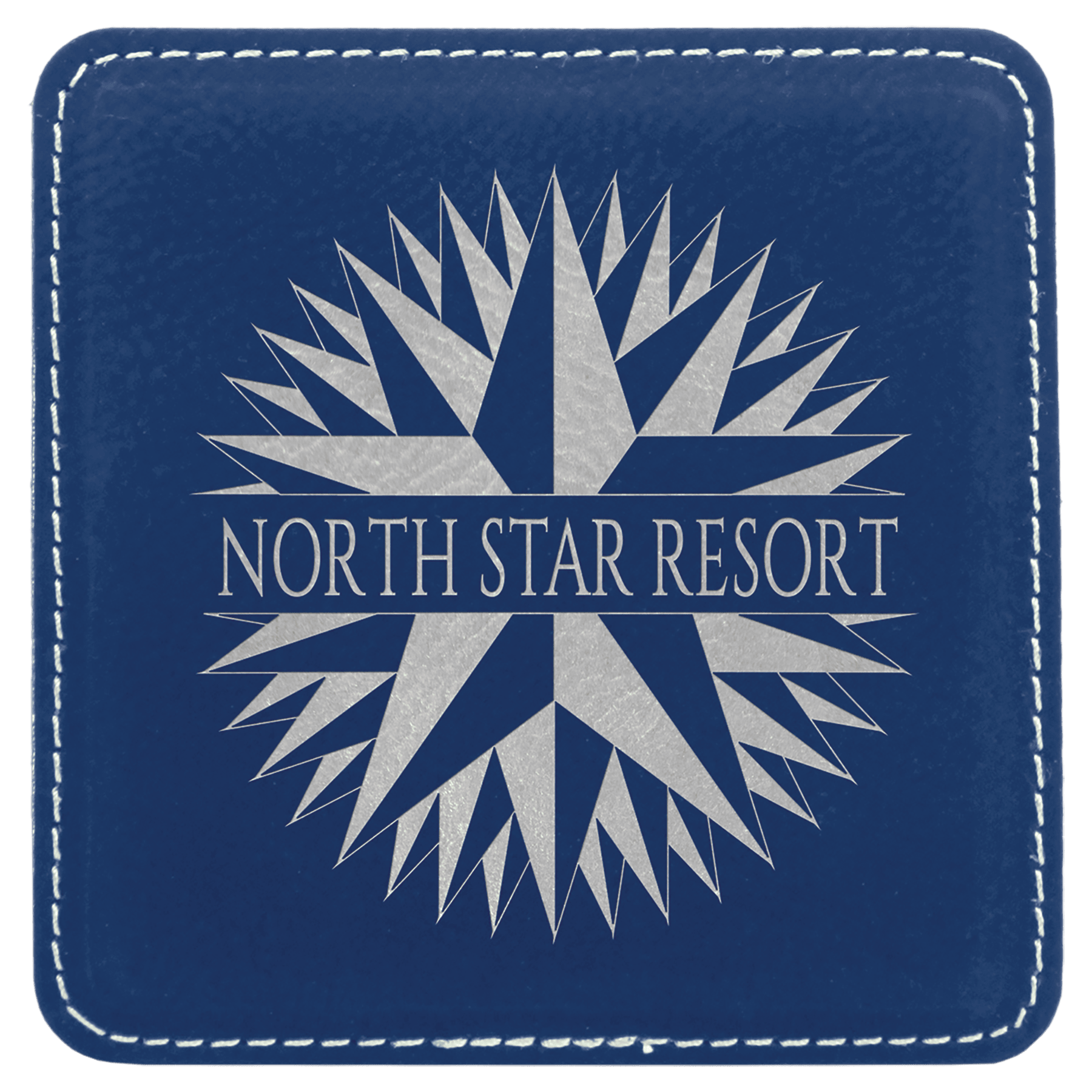 4" x 4" Square Blue/Silver Leatherette Coaster