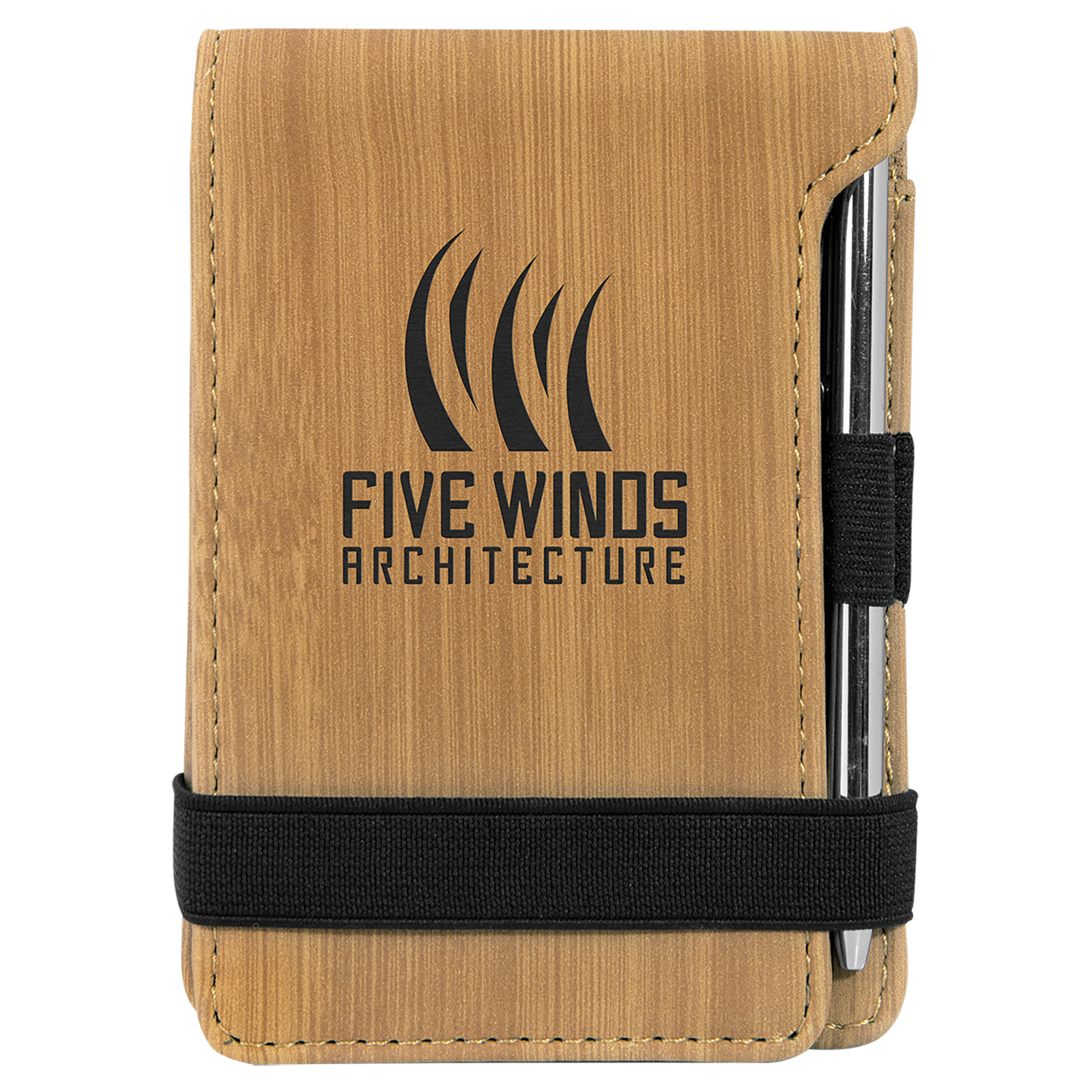 3.25" x 4.75" Bamboo Leatherette Mini Notepad with Pen