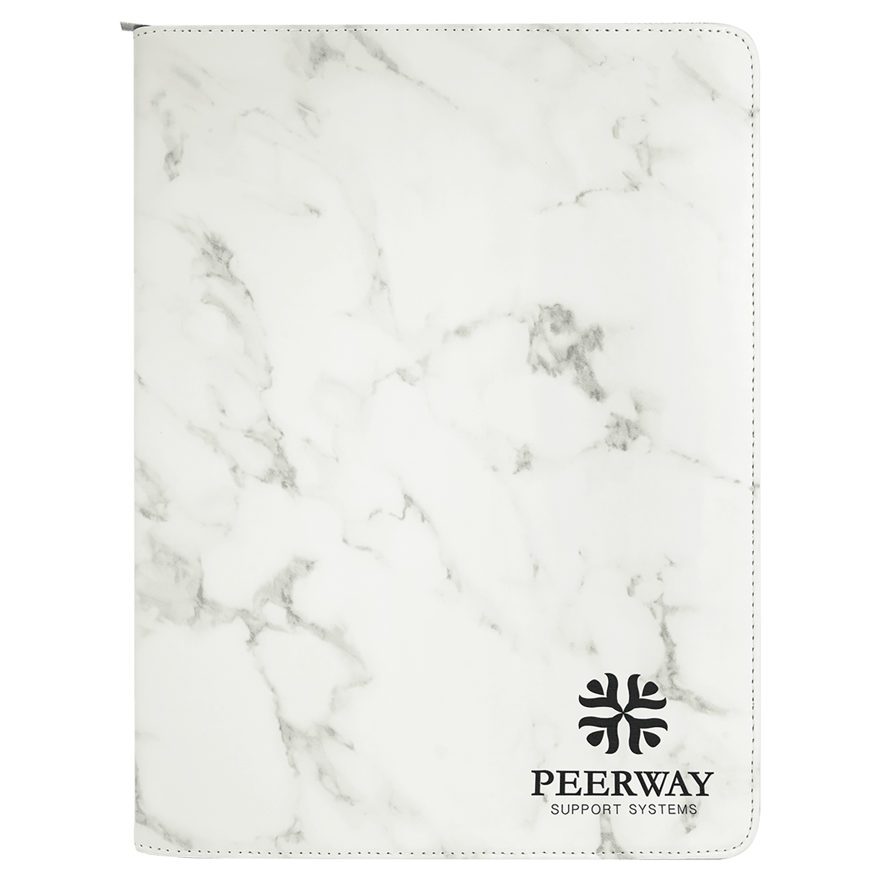 White Marble with Zipper Leatherette Portfolio with Notepad