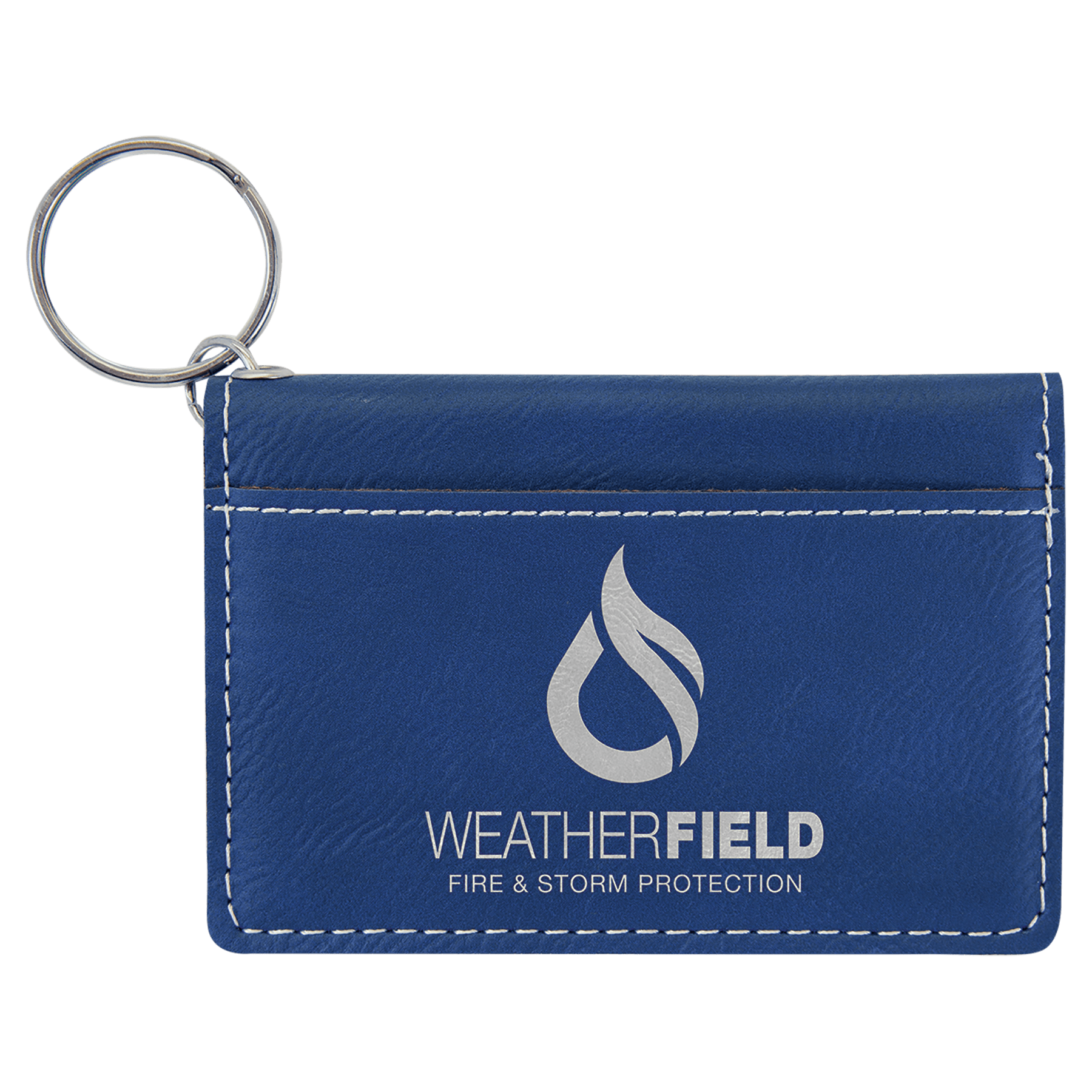 4.25" x 3" Blue/Silver Leatherette Keychain ID Holder