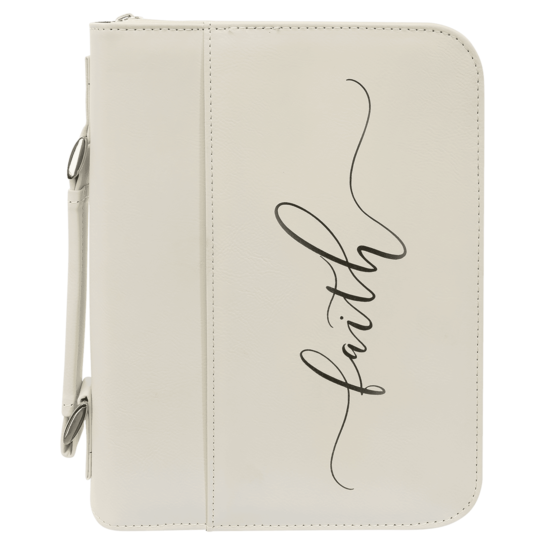 White Leatherette Book/Bible Cover with Handle & Zipper